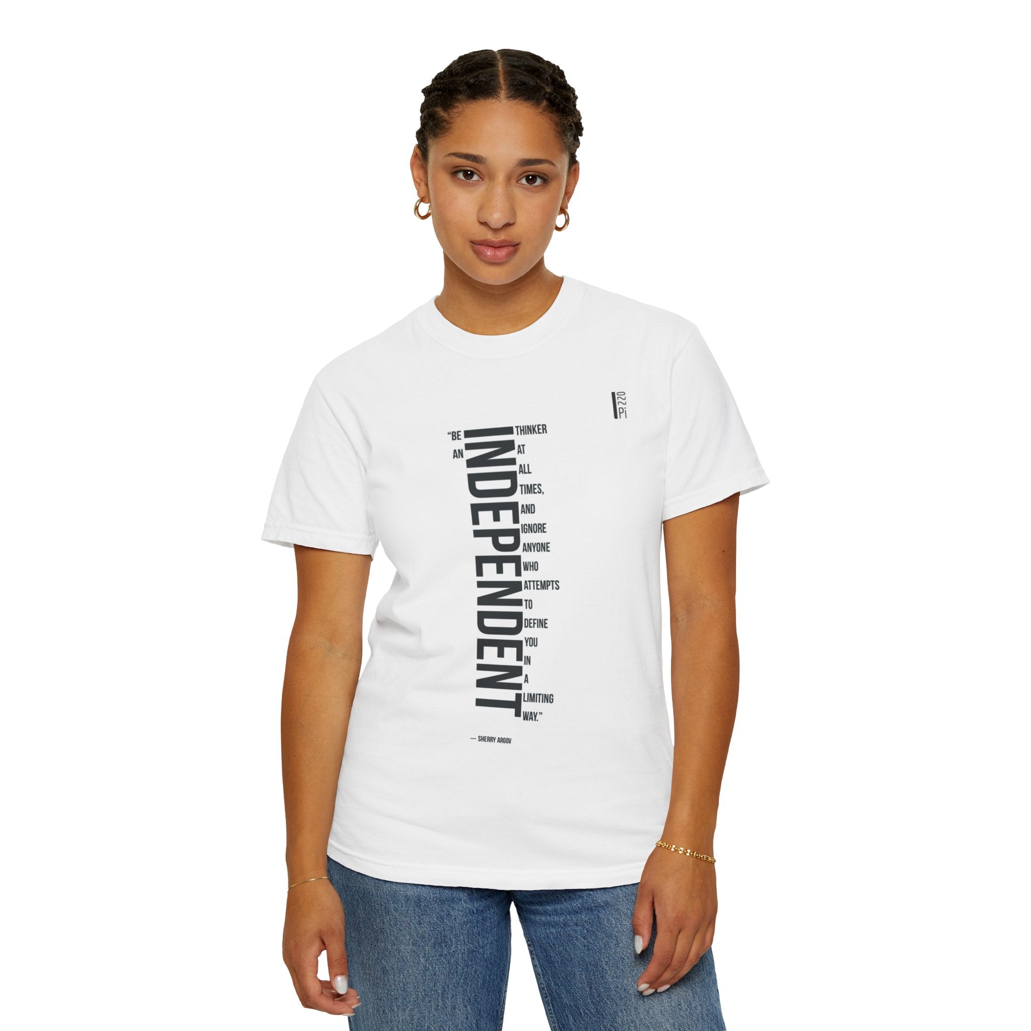 Independent Vertical Text Tee — "INDEPENDENT" Graphic T-Shirt