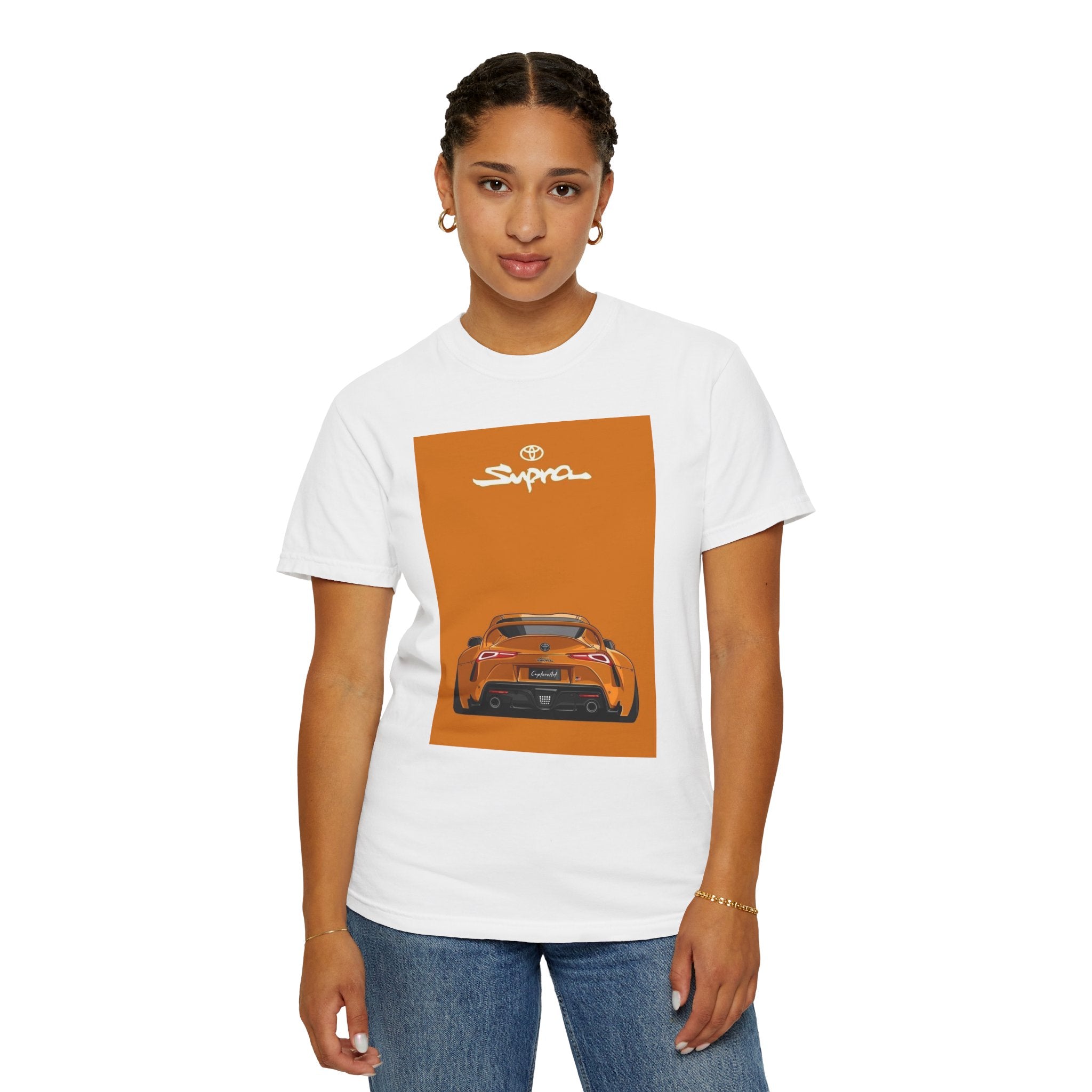 Supra Rear-View Sports Car T-Shirt — Vintage Orange Graphic