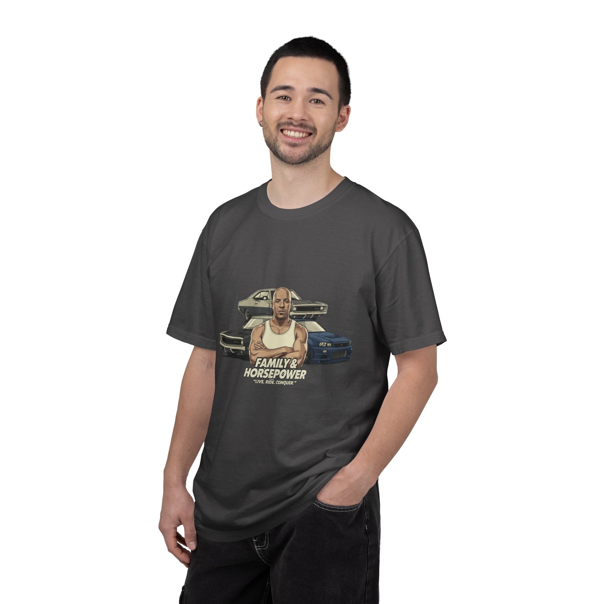 T-Shirt — 'Family & Horsepower' Retro Car Tee (Wholeness Back Print)