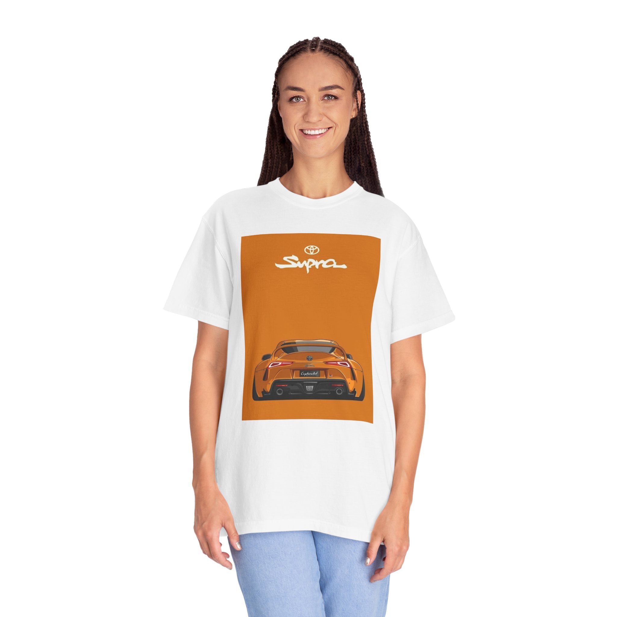 Supra Rear-View Sports Car T-Shirt — Vintage Orange Graphic