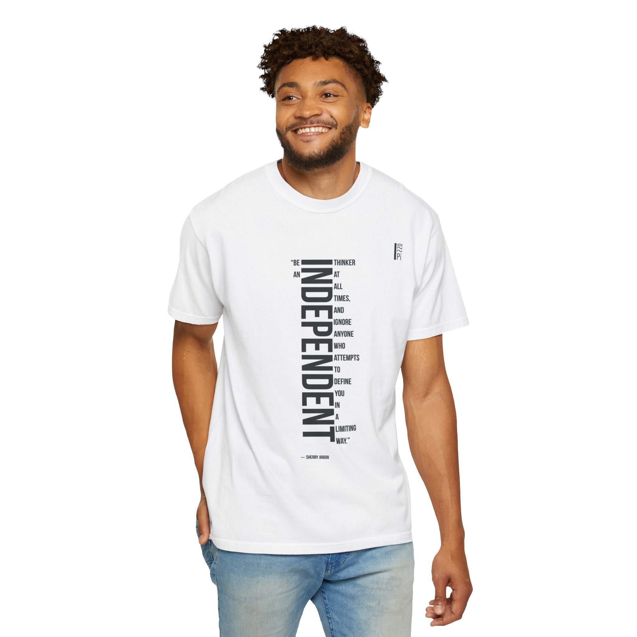 Independent Vertical Text Tee — "INDEPENDENT" Graphic T-Shirt