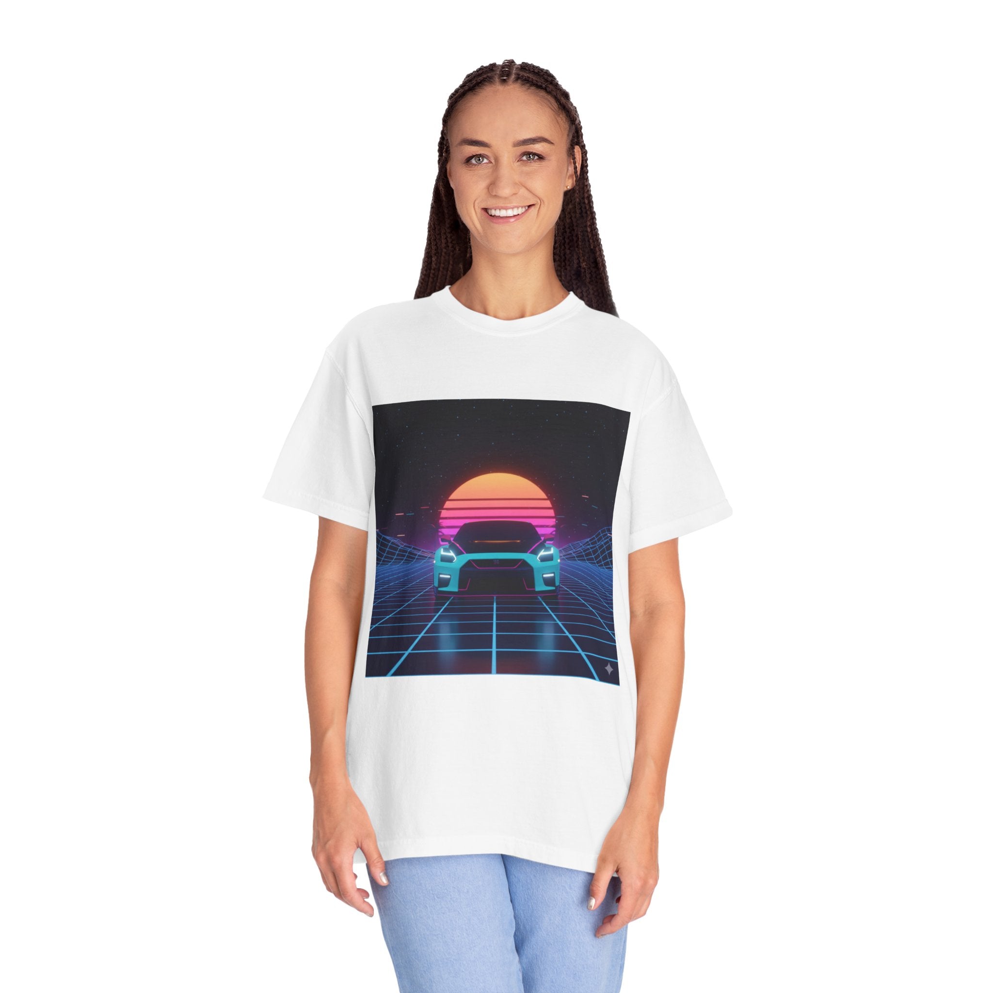 Retro Sunset Sports Car T-Shirt — Vaporwave Neon Drive Graphic Tee
