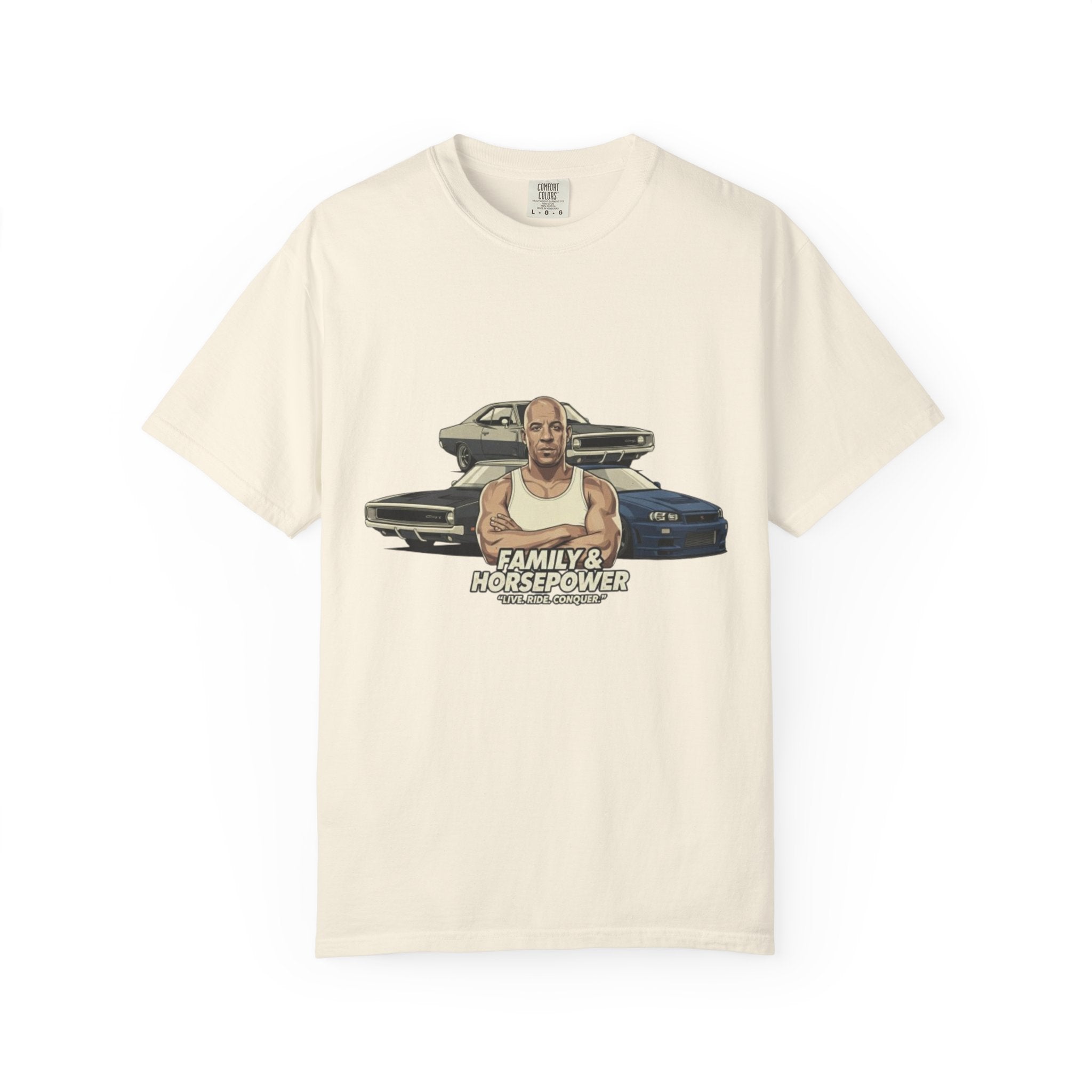 T-Shirt — 'Family & Horsepower' Retro Car Tee (Wholeness Back Print)