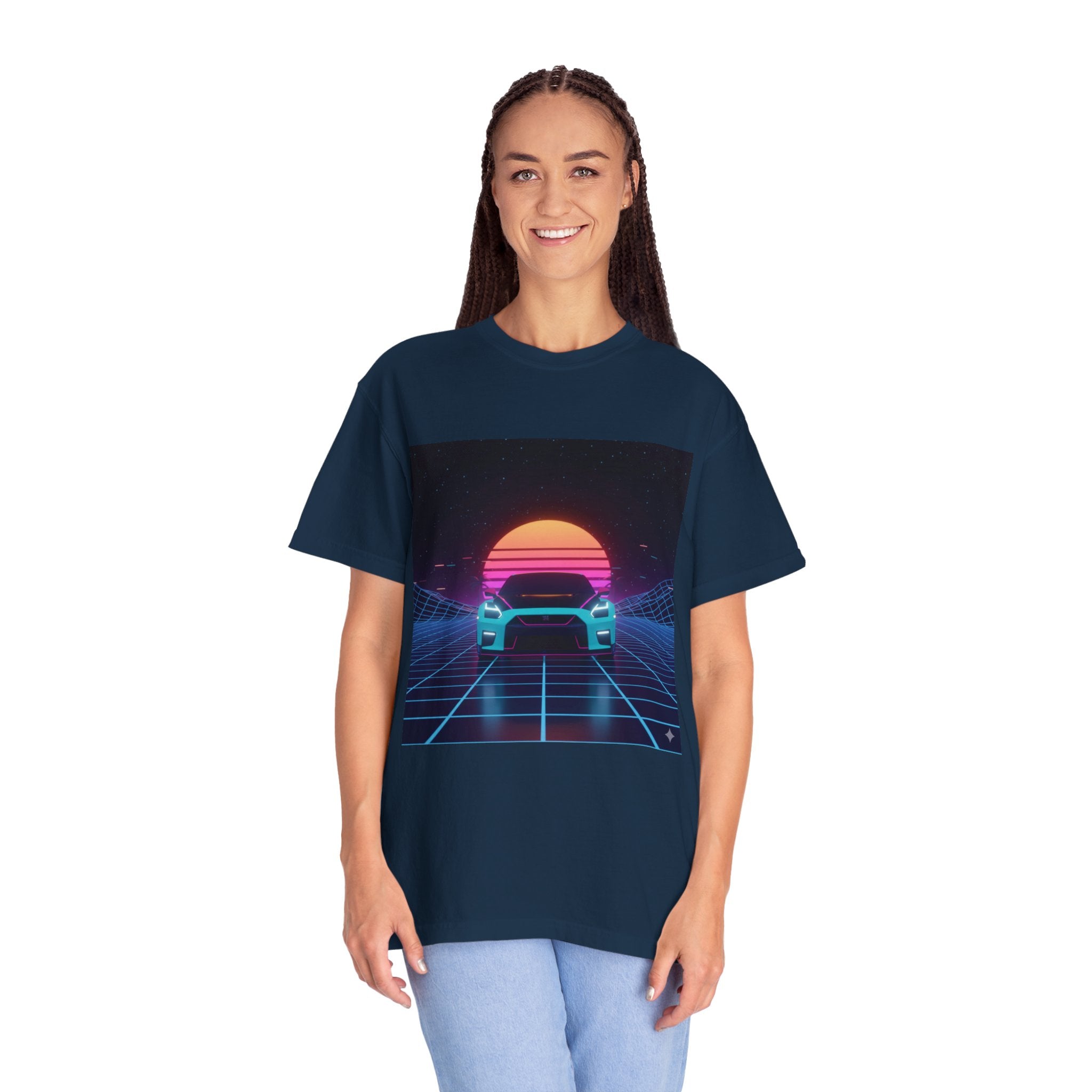 Retro Sunset Sports Car T-Shirt — Vaporwave Neon Drive Graphic Tee