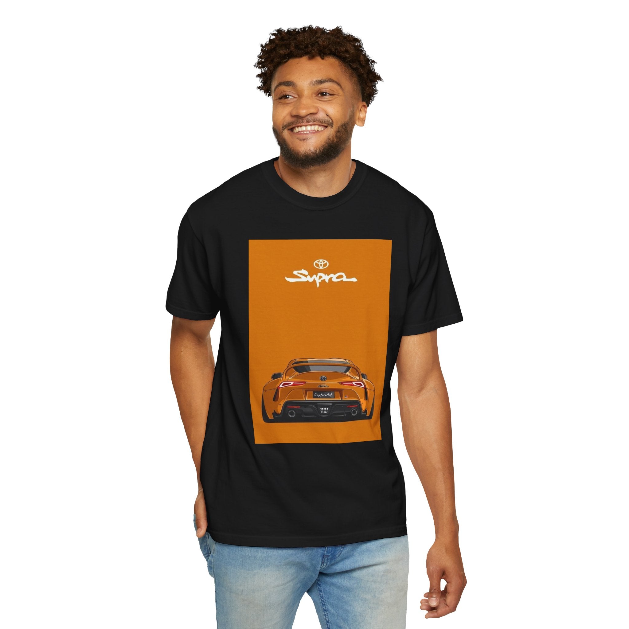 Supra Rear-View Sports Car T-Shirt — Vintage Orange Graphic