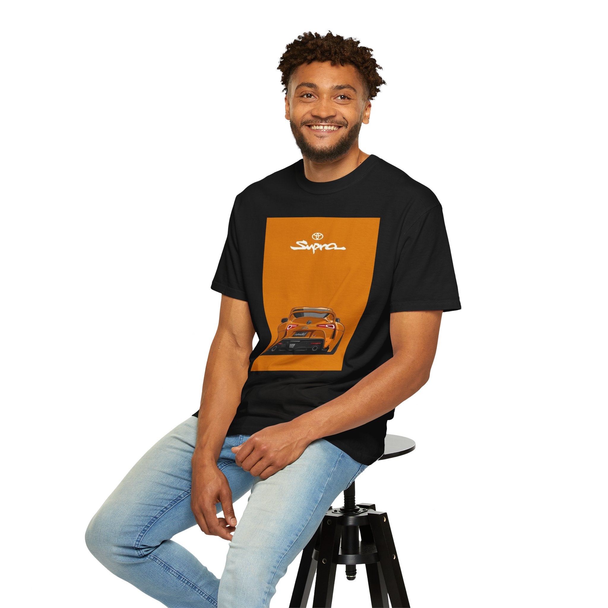 Supra Rear-View Sports Car T-Shirt — Vintage Orange Graphic