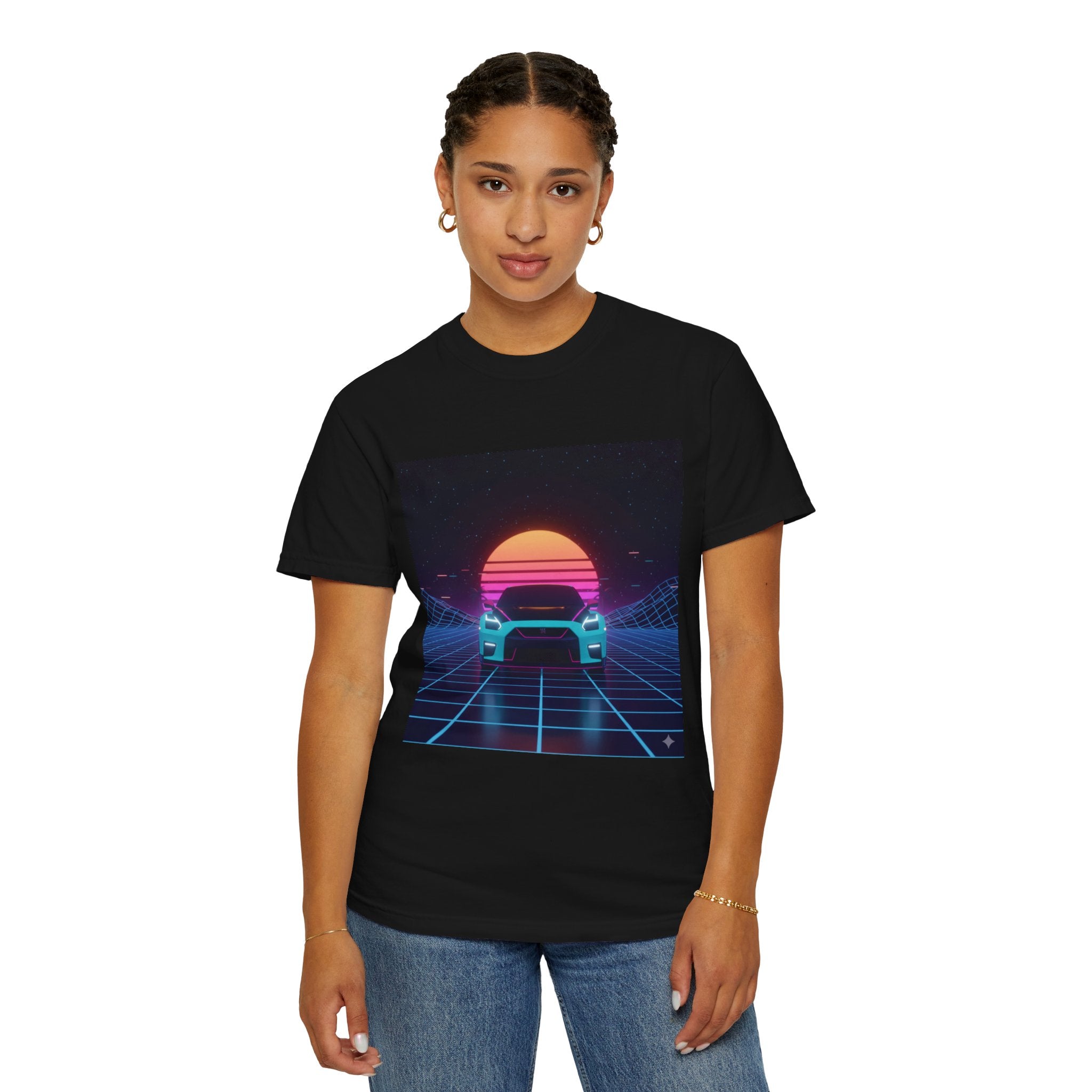 Retro Sunset Sports Car T-Shirt — Vaporwave Neon Drive Graphic Tee