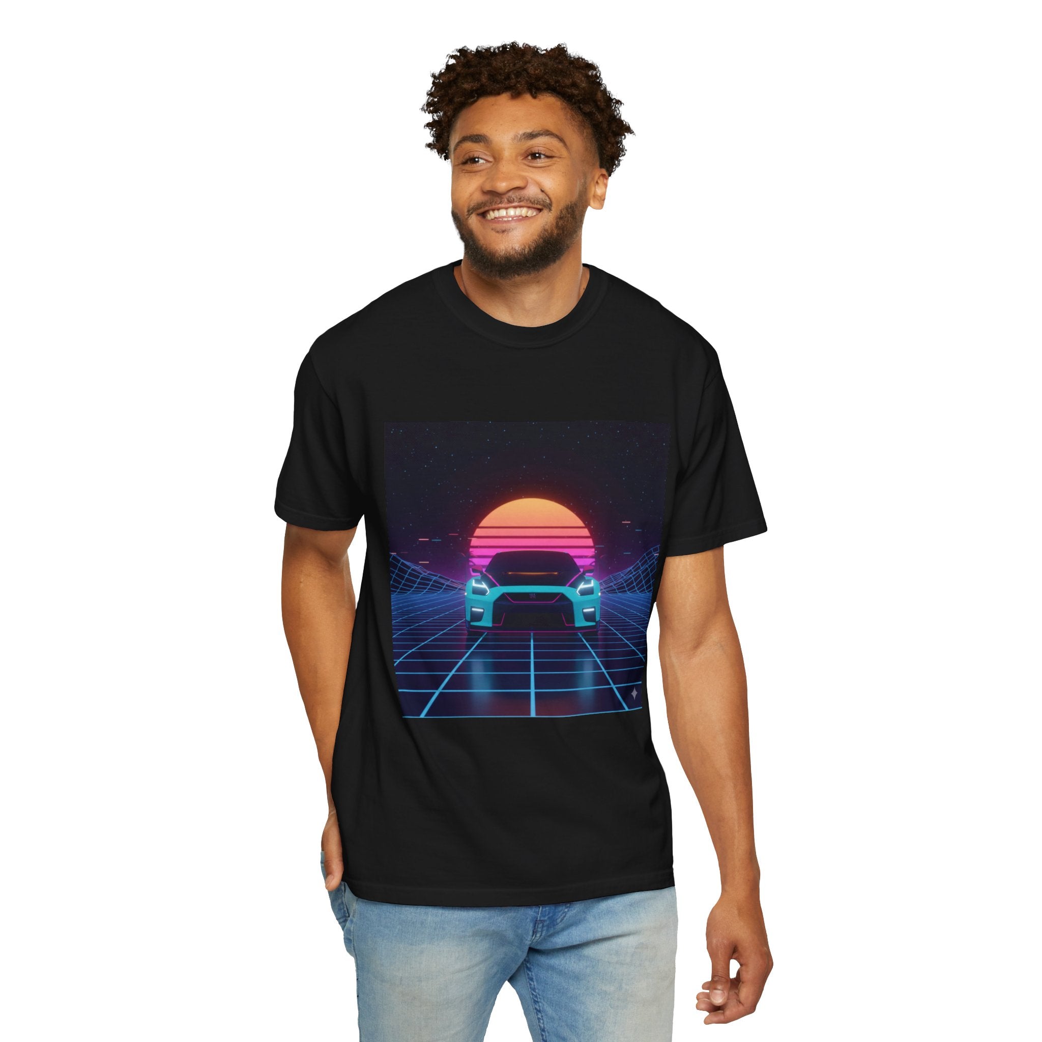 Retro Sunset Sports Car T-Shirt — Vaporwave Neon Drive Graphic Tee
