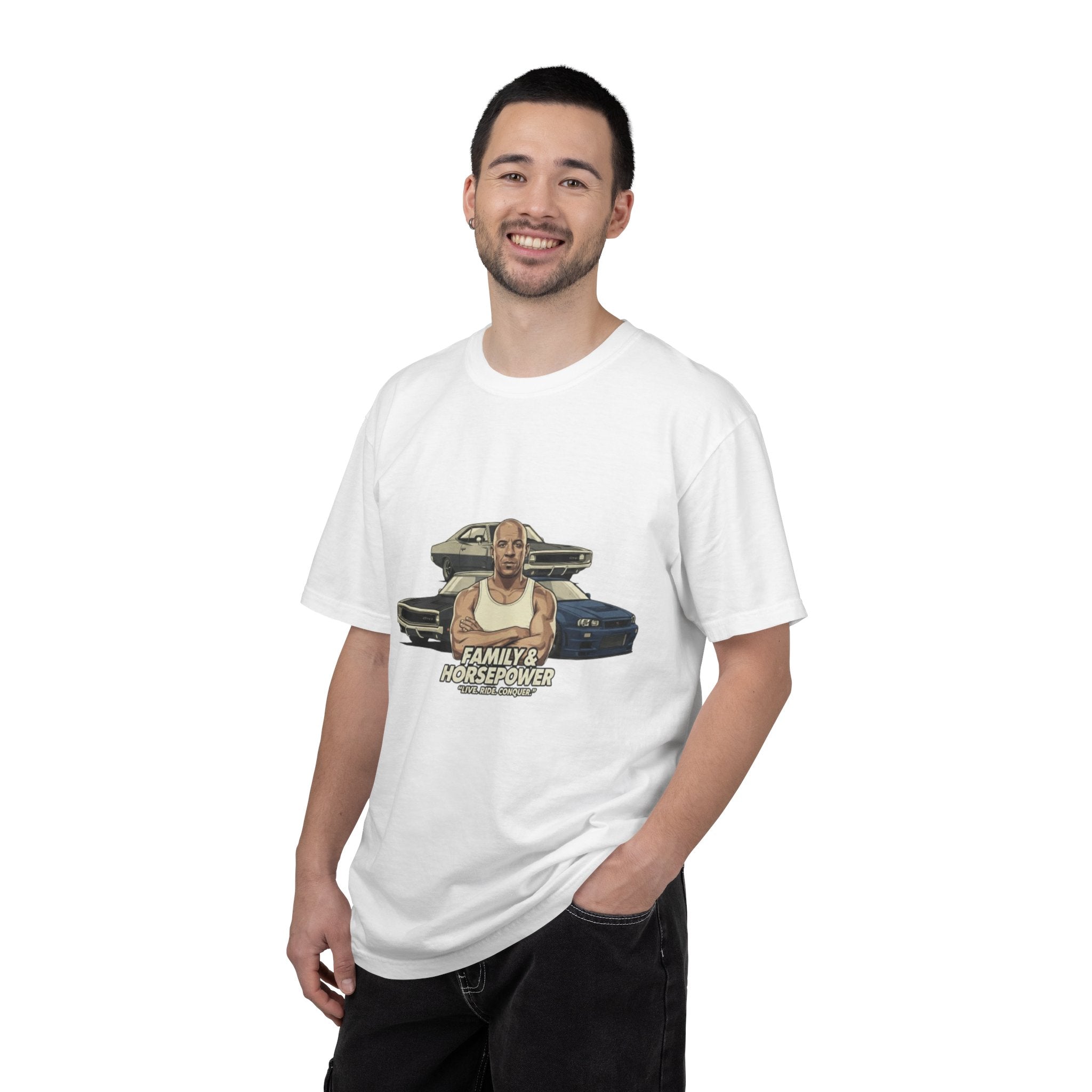 T-Shirt — 'Family & Horsepower' Retro Car Tee (Wholeness Back Print)