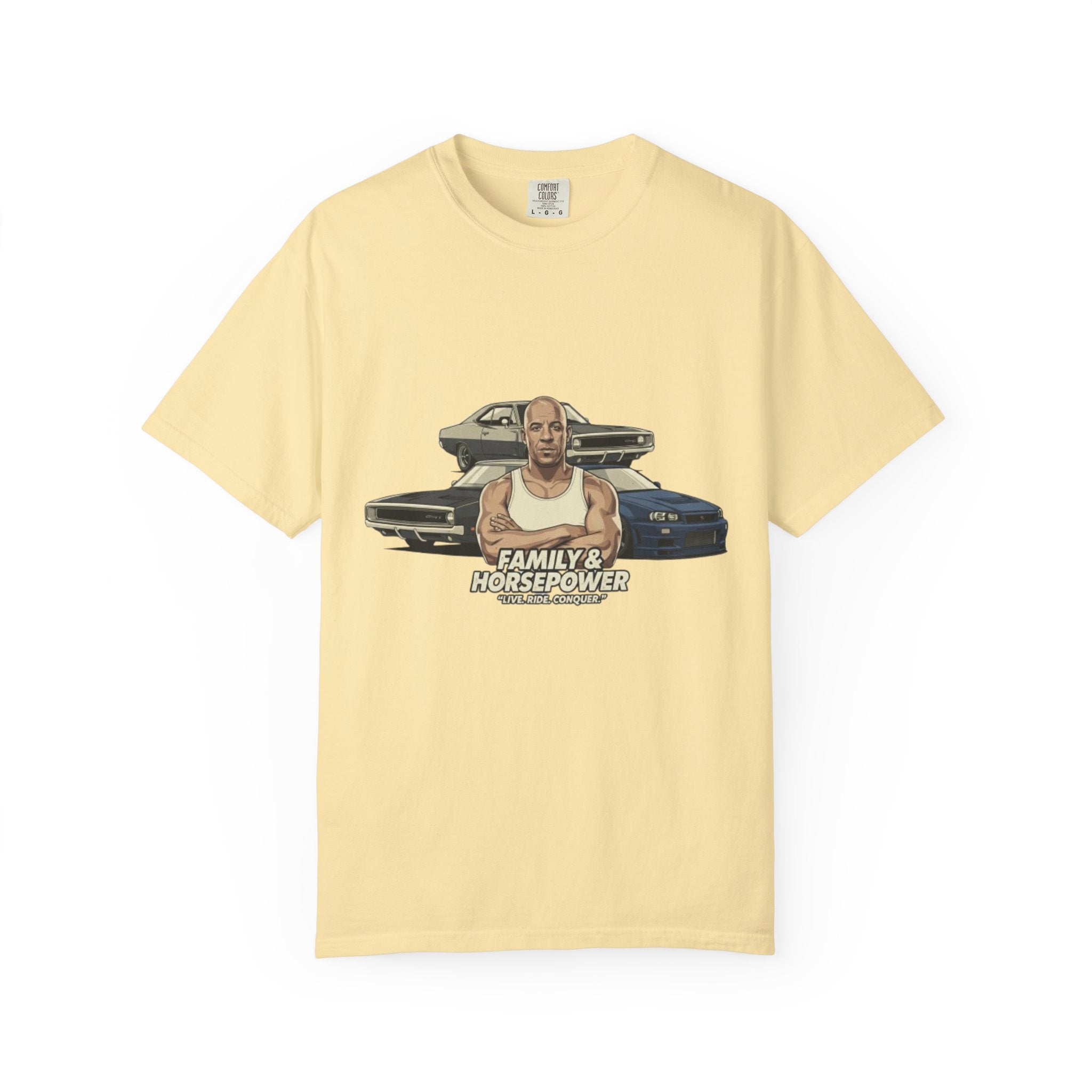 T-Shirt — 'Family & Horsepower' Retro Car Tee (Wholeness Back Print)