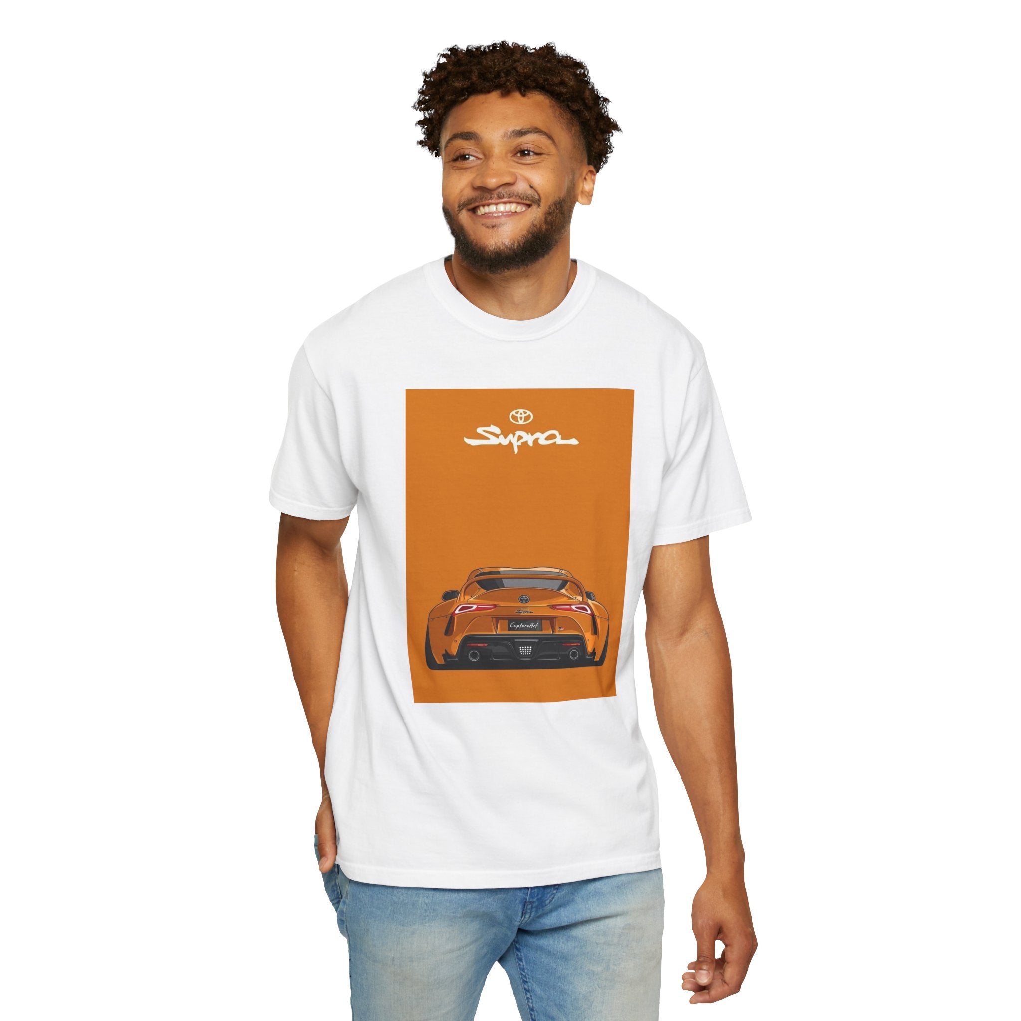 Supra Rear-View Sports Car T-Shirt — Vintage Orange Graphic