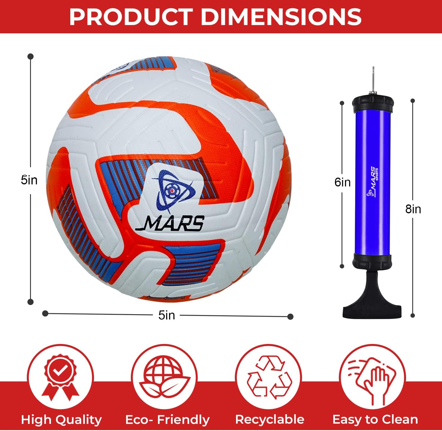 Mars Sports Football Soccer Ball with Air Pump & Accessories
