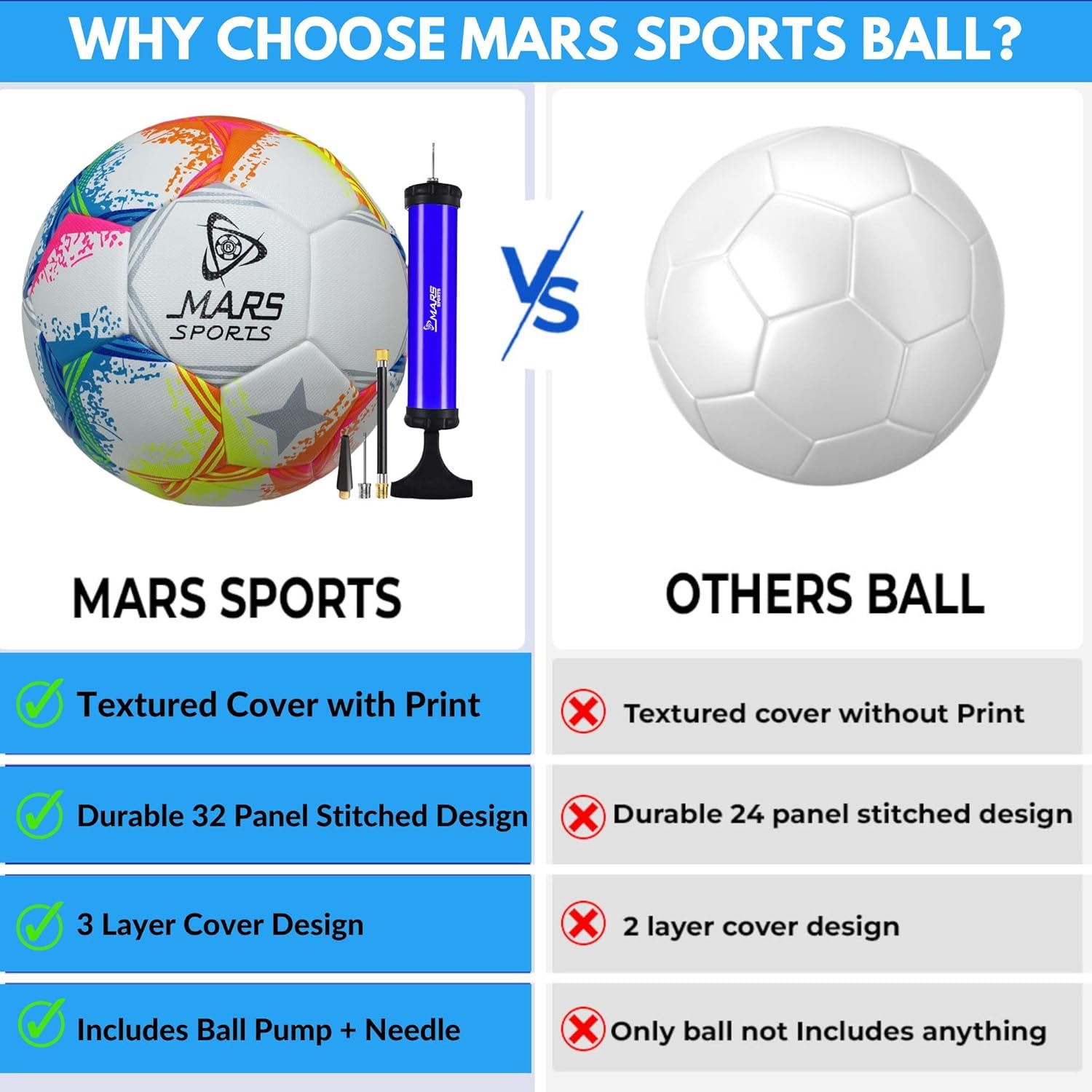 Mars Sports Football Soccer Ball with Air Pump & Accessories