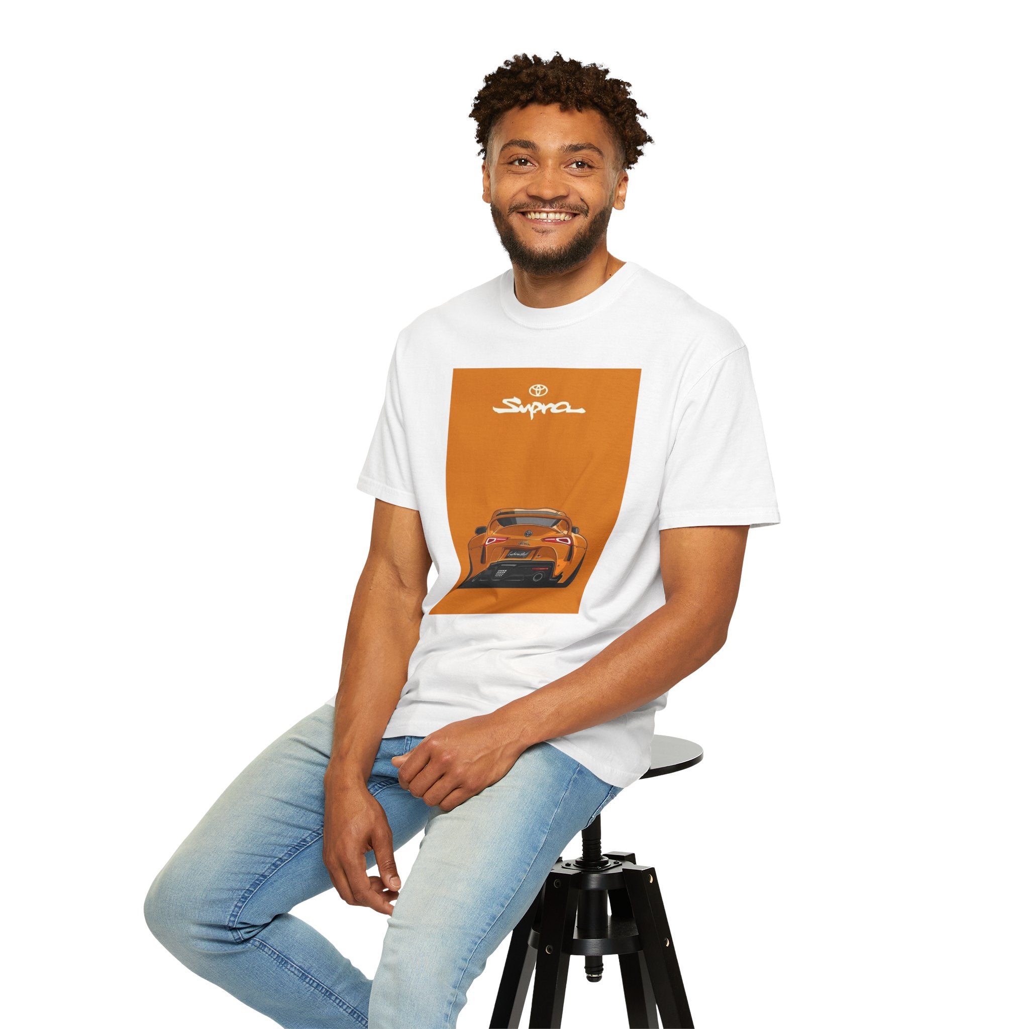 Supra Rear-View Sports Car T-Shirt — Vintage Orange Graphic