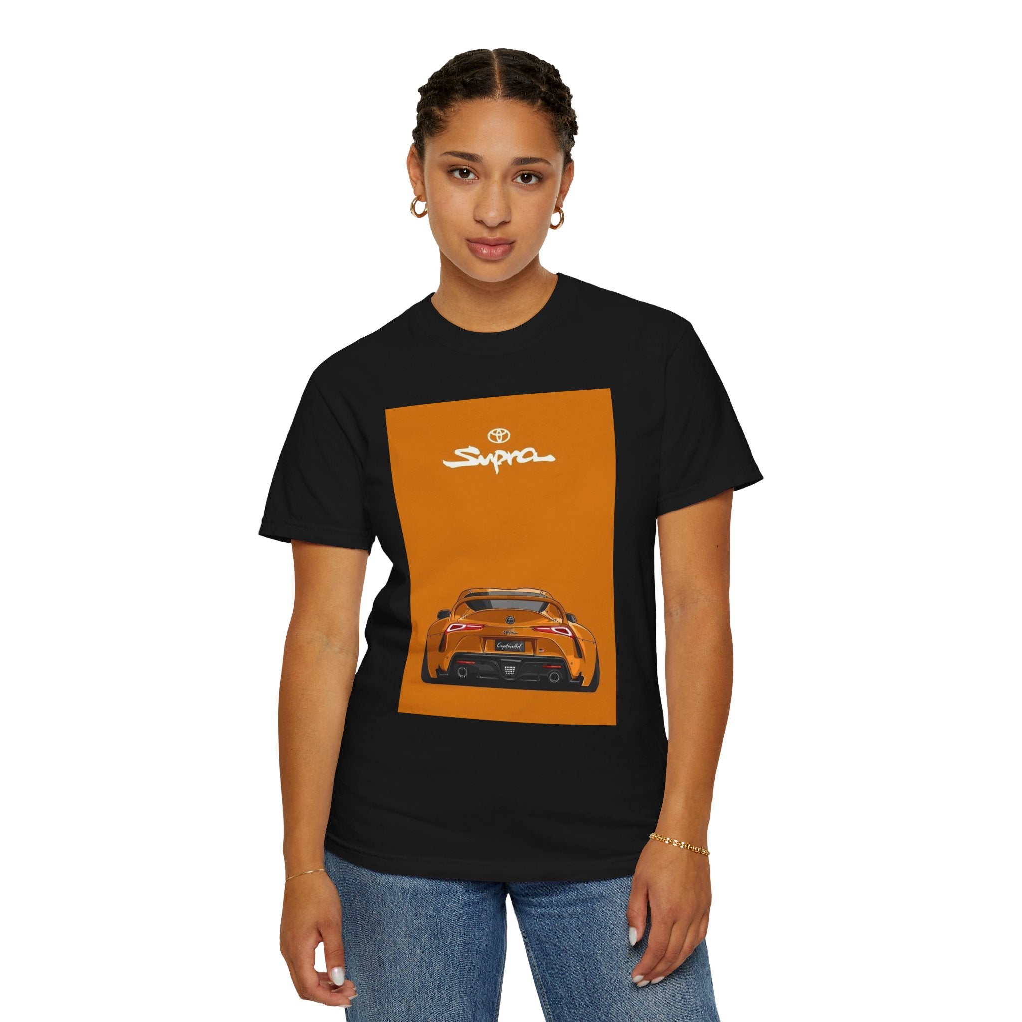 Supra Rear-View Sports Car T-Shirt — Vintage Orange Graphic