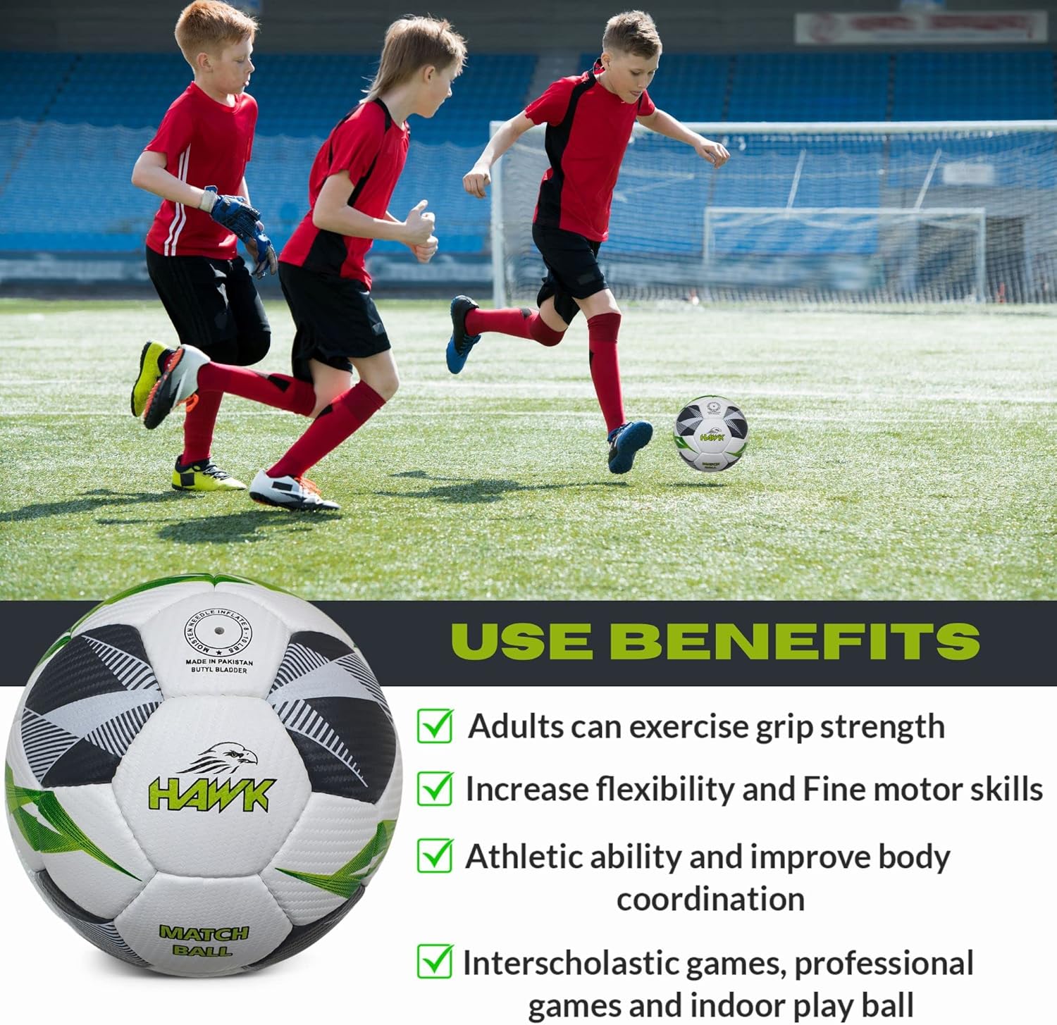 Hawk Match Football Soccer Ball with Air Pump & Accessories