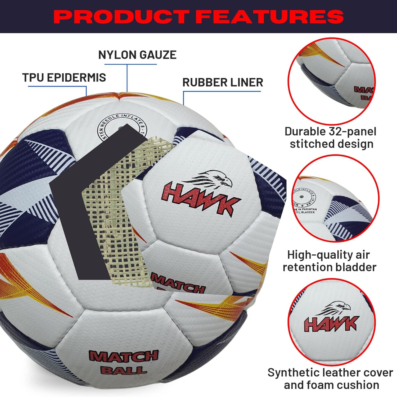 Hawk Match Football Soccer Ball with Air Pump & Accessories