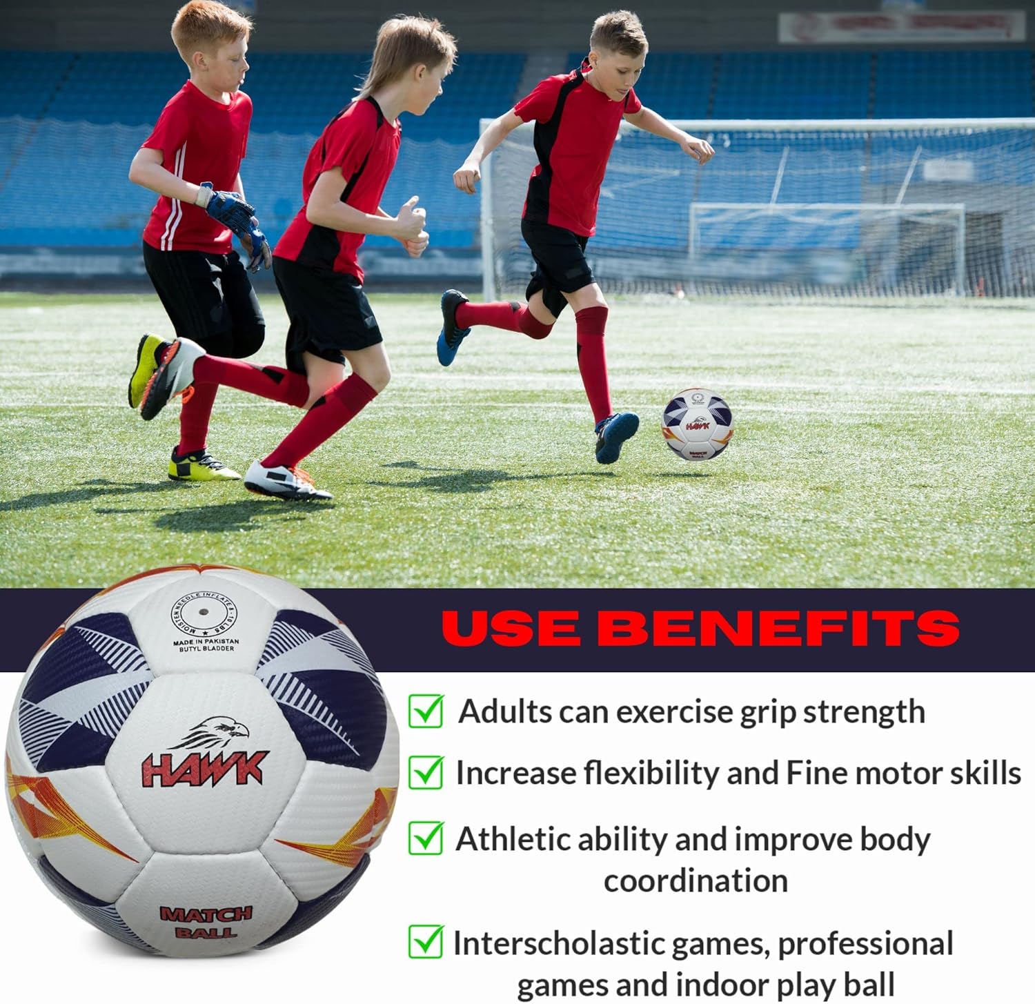 Hawk Match Football Soccer Ball with Air Pump & Accessories