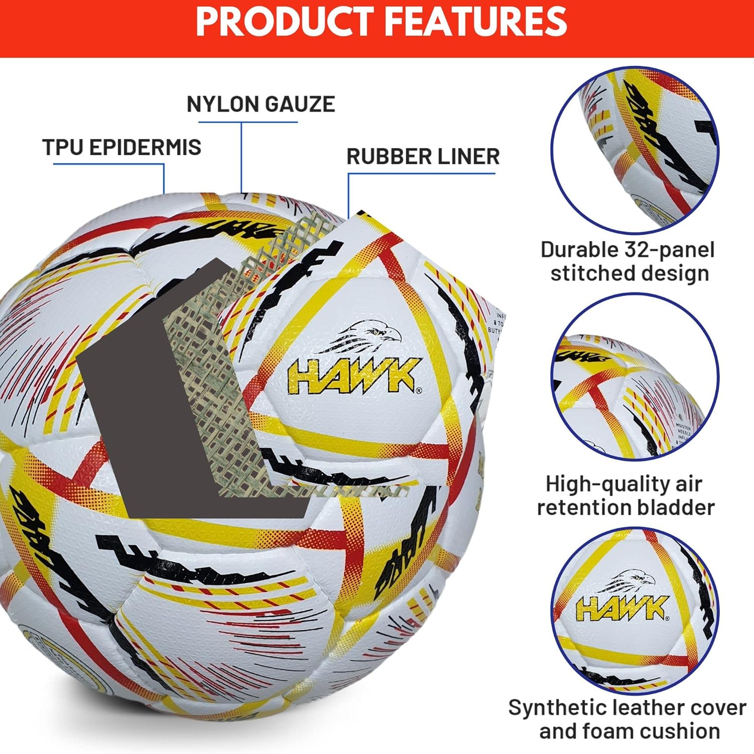 Hawk Match Football Soccer Ball with Air Pump & Accessories