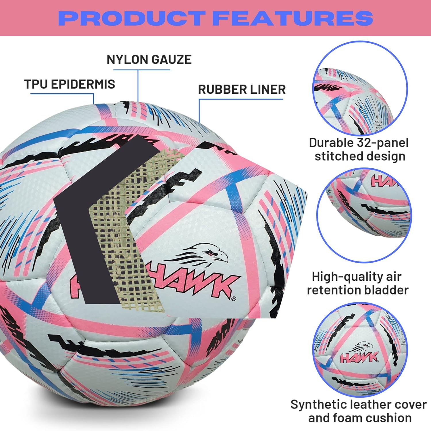 Hawk Match Football Soccer Ball with Air Pump & Accessories