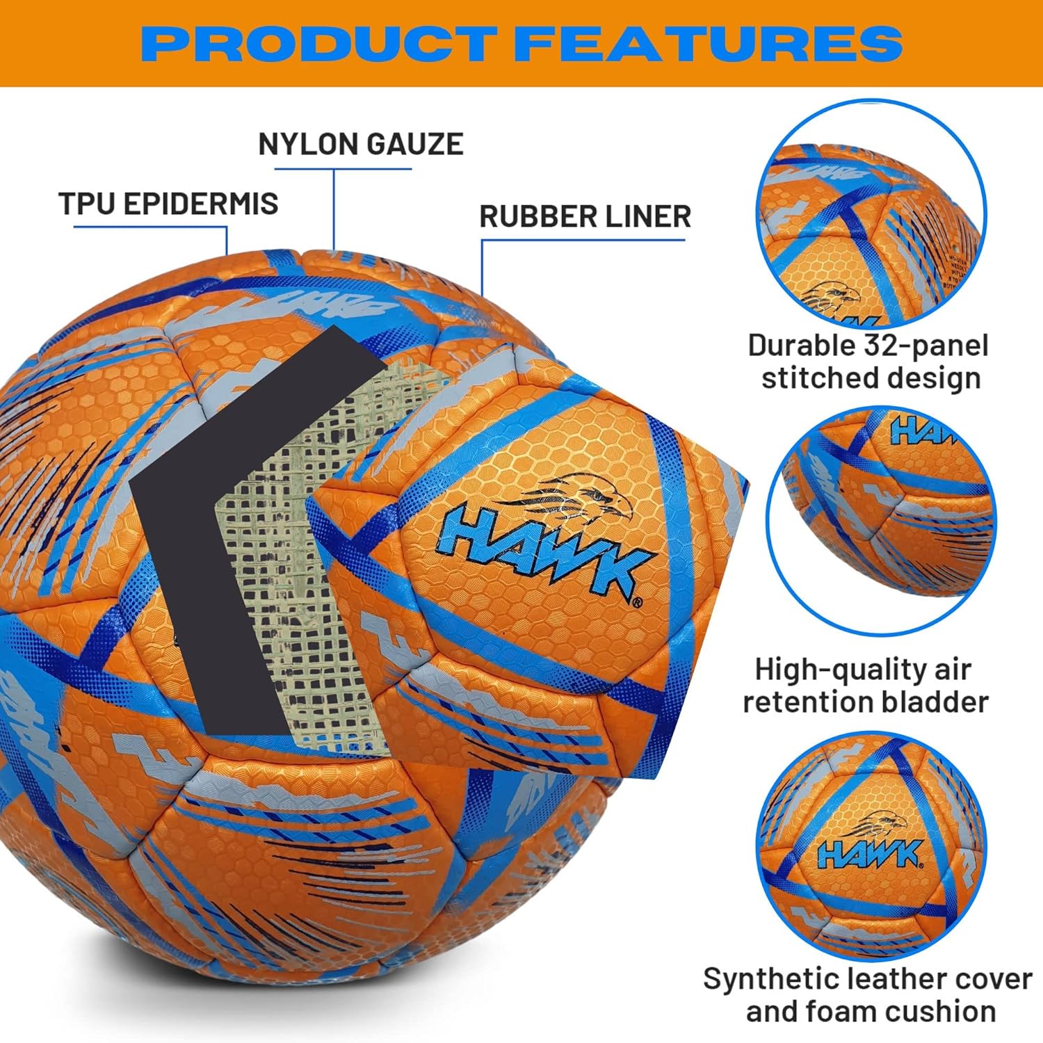 Hawk Match Football Soccer Ball with Air Pump & Accessories