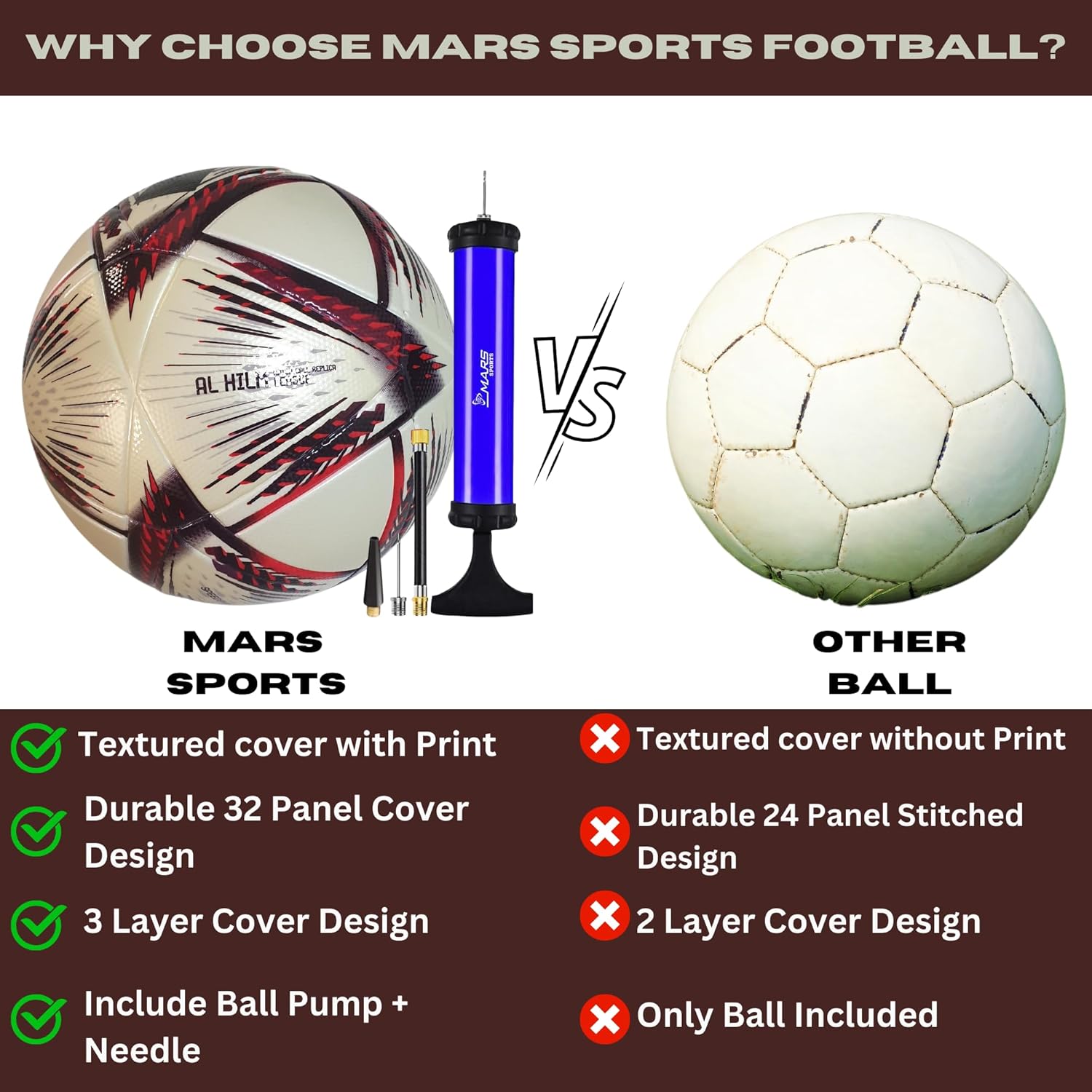 Mars Sports Football Soccer Ball with Air Pump & Accessories