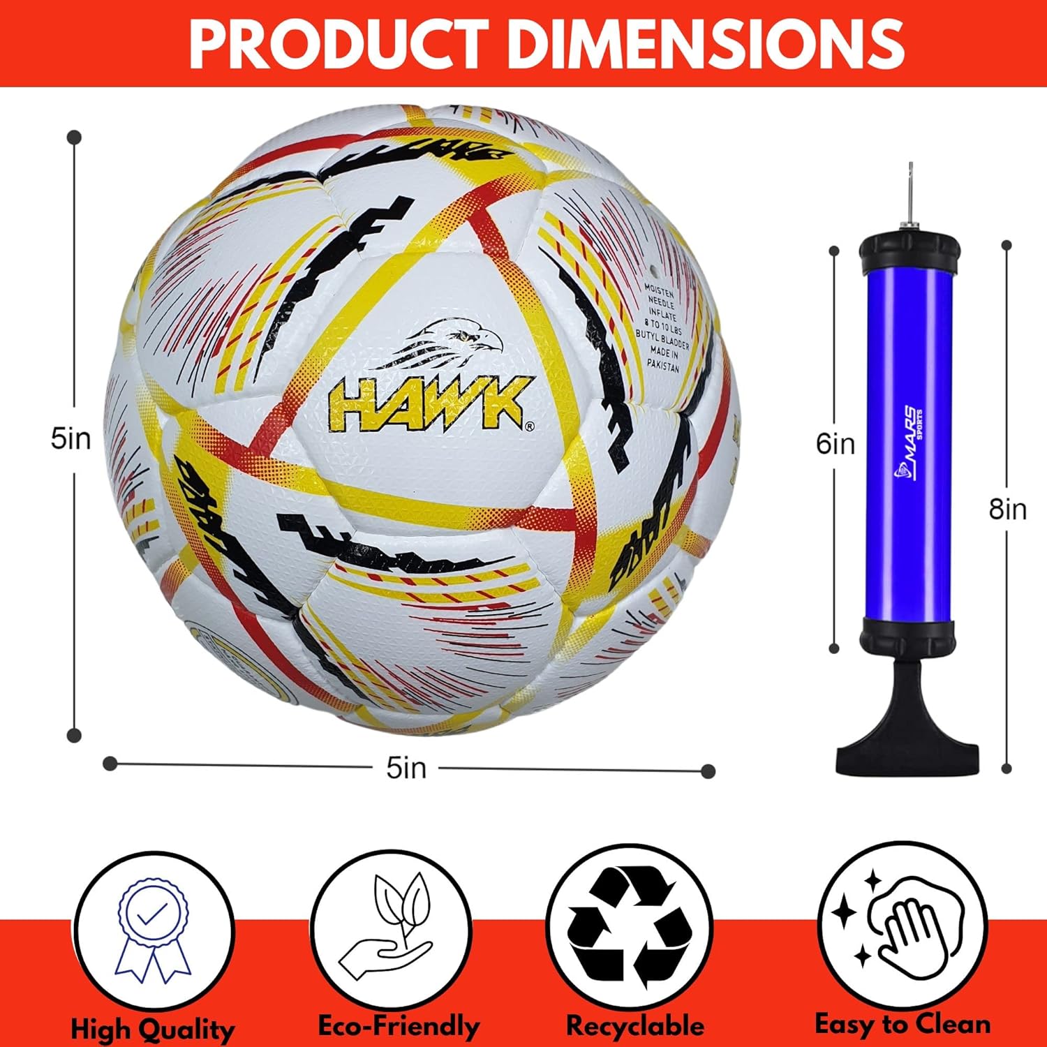 Hawk Match Football Soccer Ball with Air Pump & Accessories