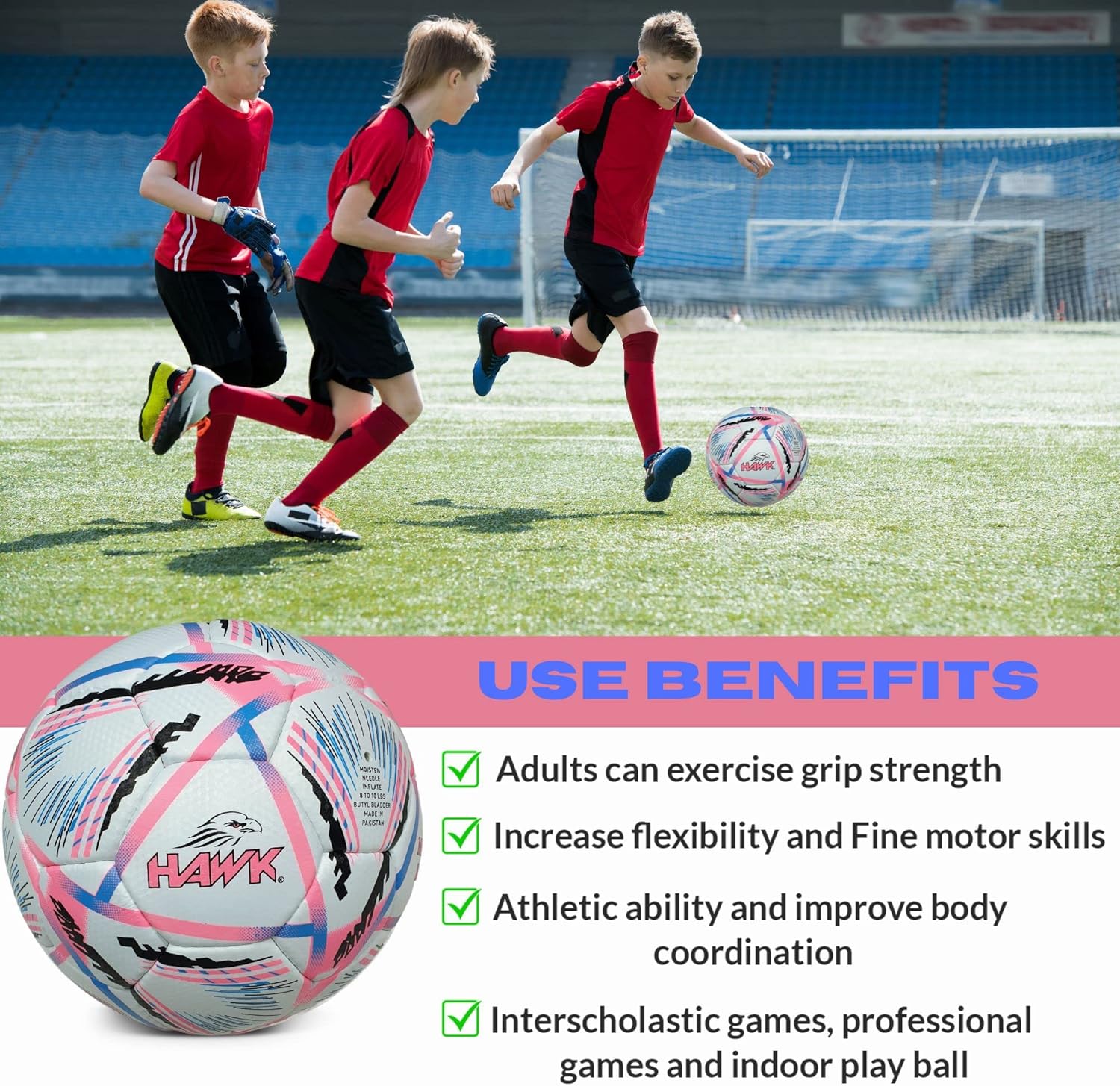 Hawk Match Football Soccer Ball with Air Pump & Accessories