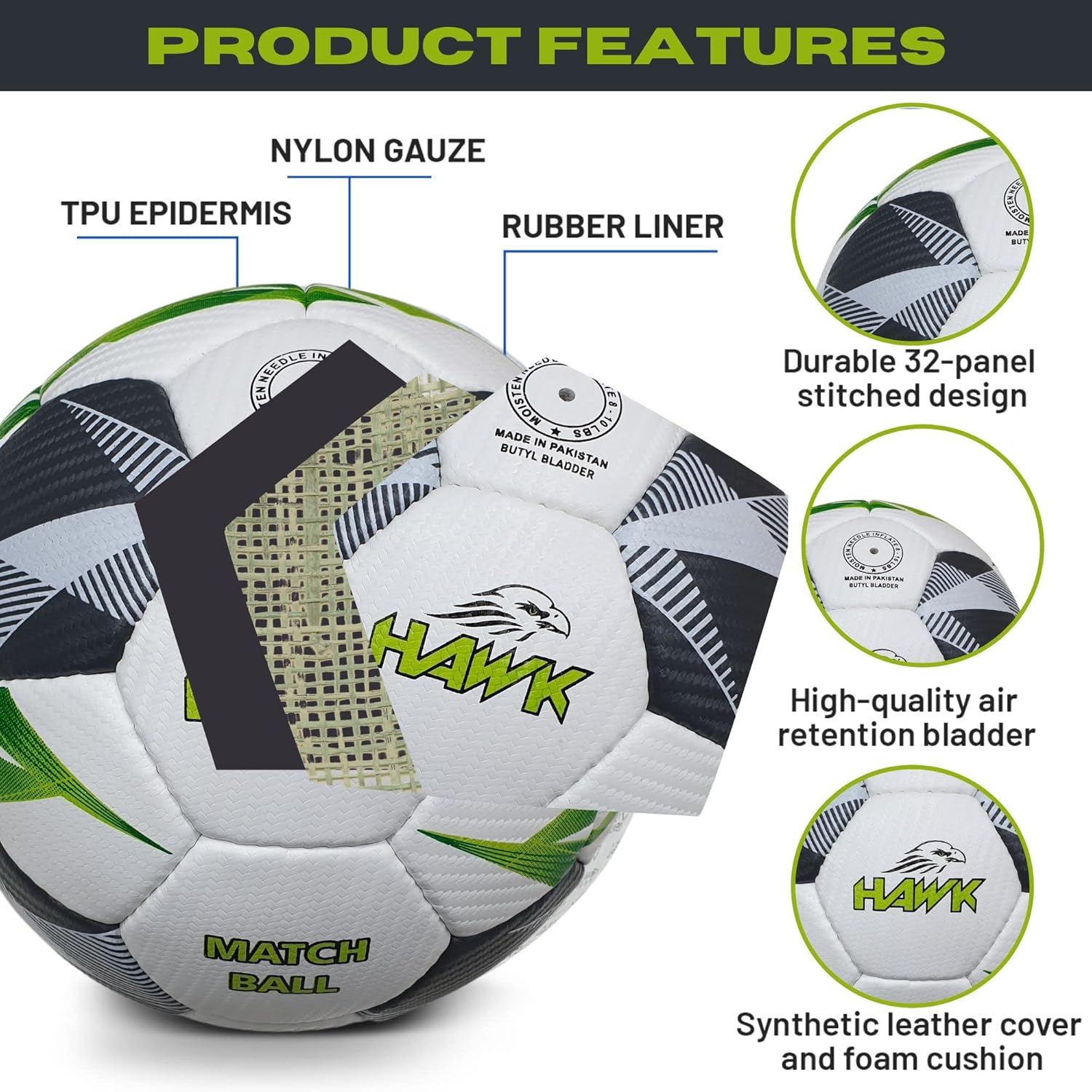 Hawk Match Football Soccer Ball with Air Pump & Accessories