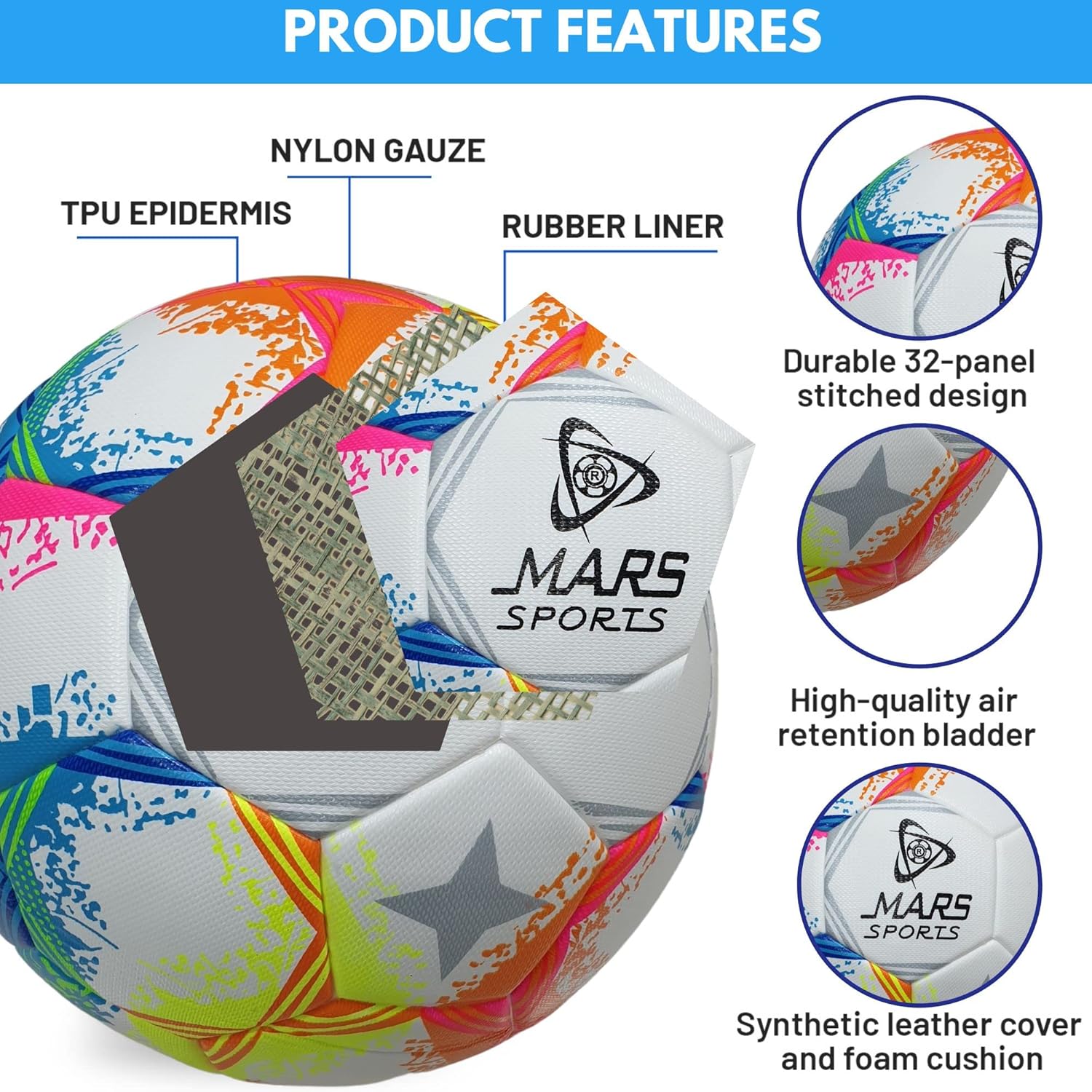 Mars Sports Football Soccer Ball with Air Pump & Accessories