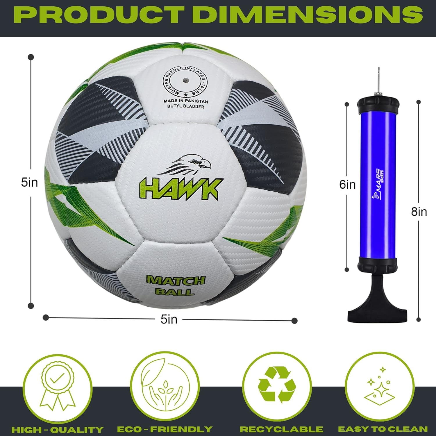 Hawk Match Football Soccer Ball with Air Pump & Accessories