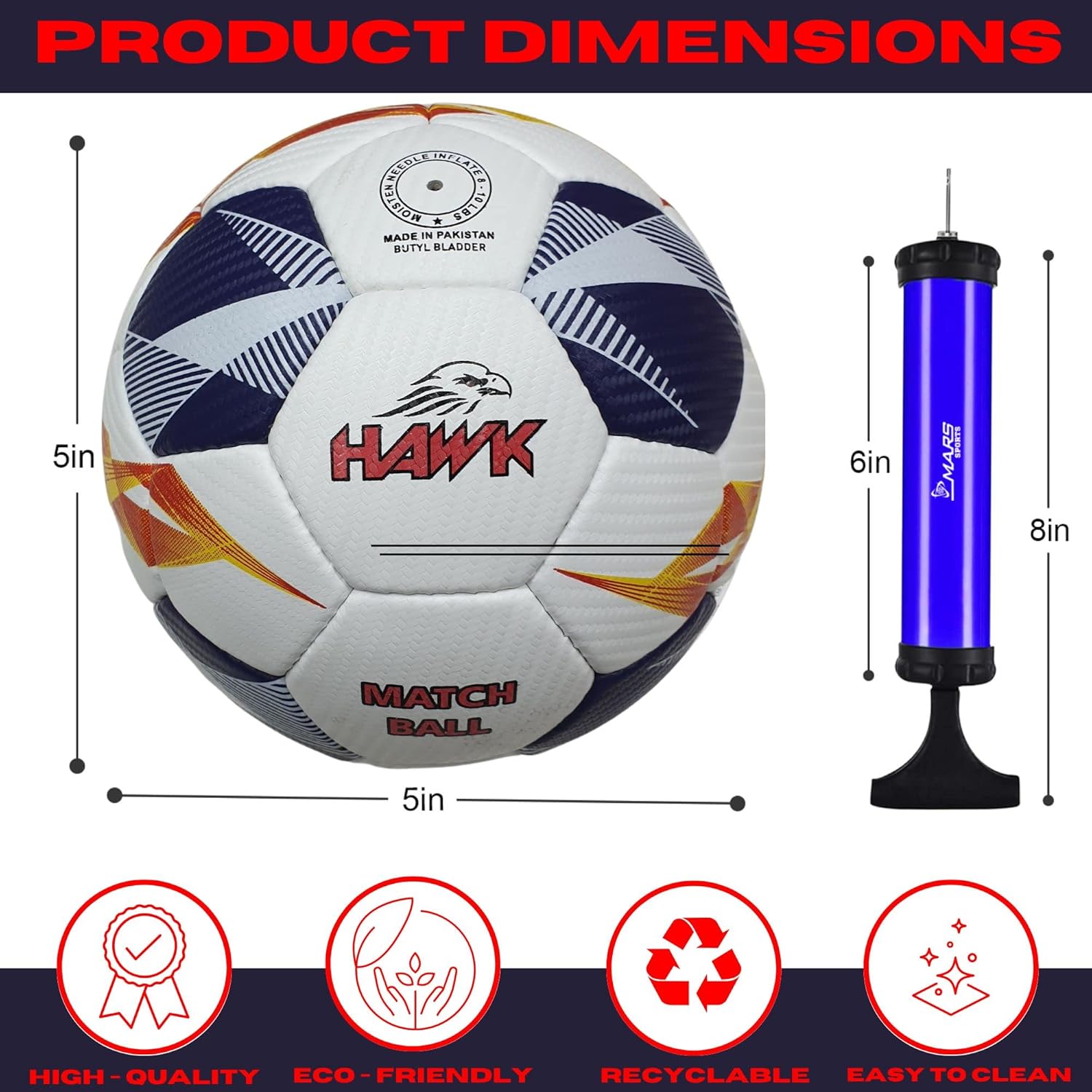 Hawk Match Football Soccer Ball with Air Pump & Accessories