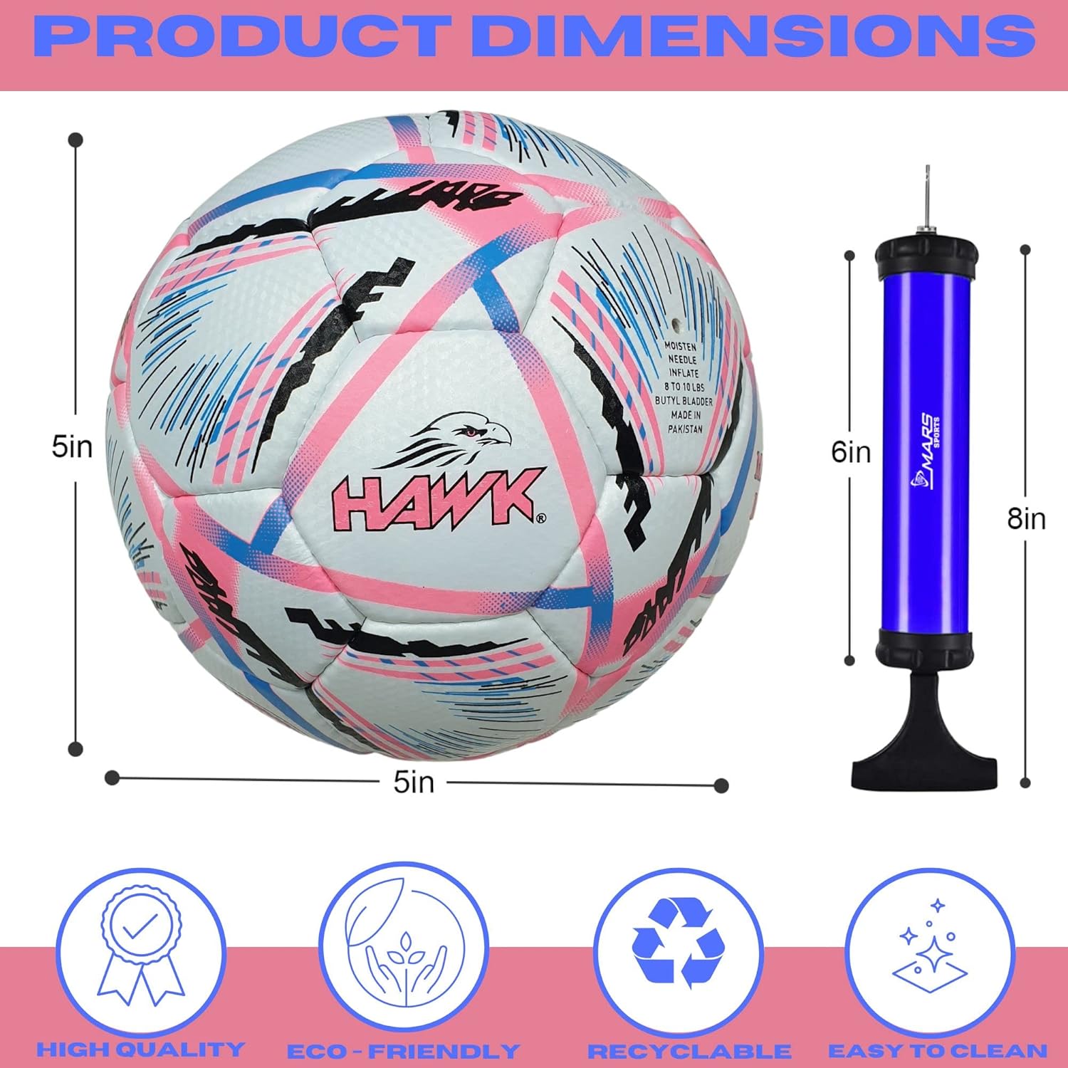 Hawk Match Football Soccer Ball with Air Pump & Accessories