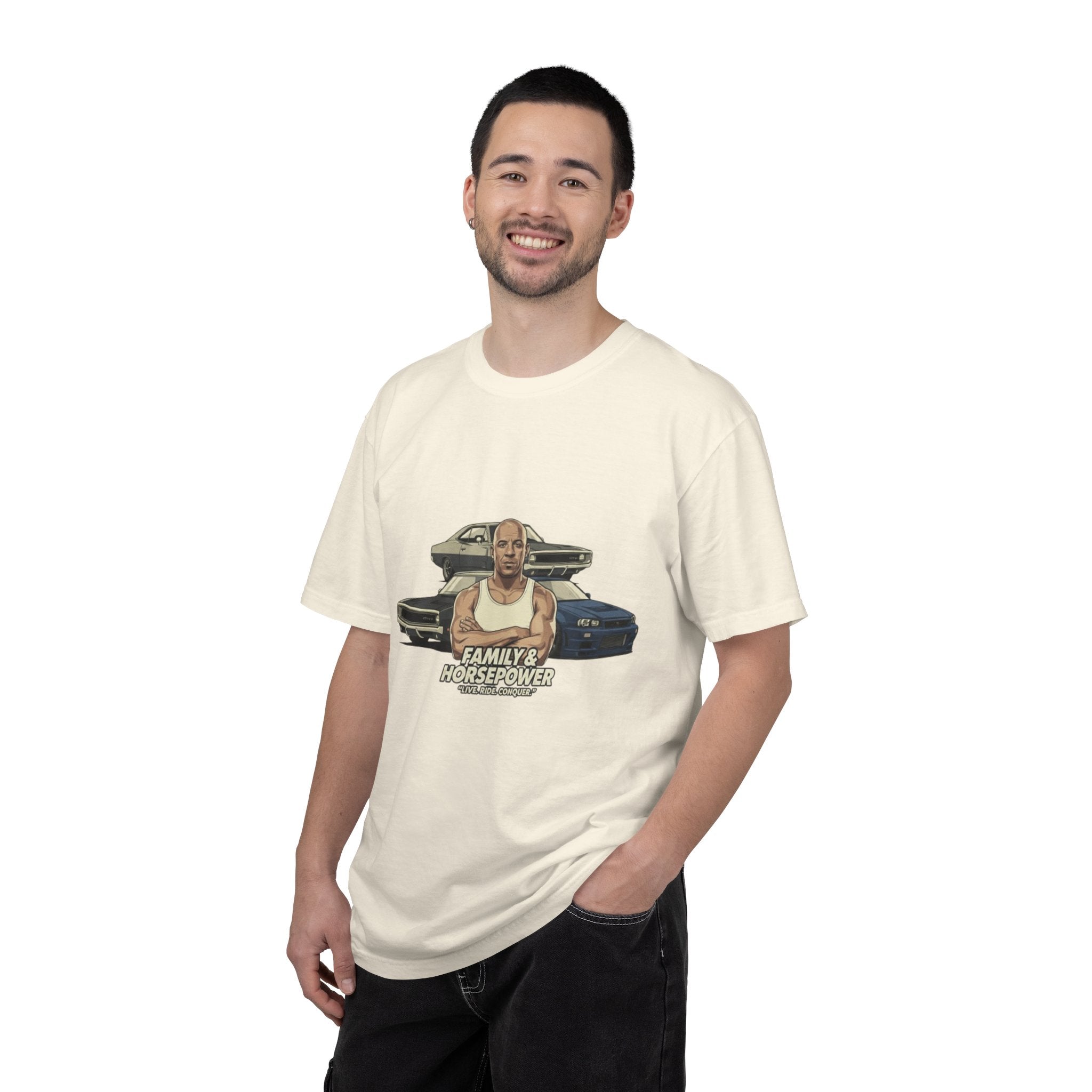 T-Shirt — 'Family & Horsepower' Retro Car Tee (Wholeness Back Print)