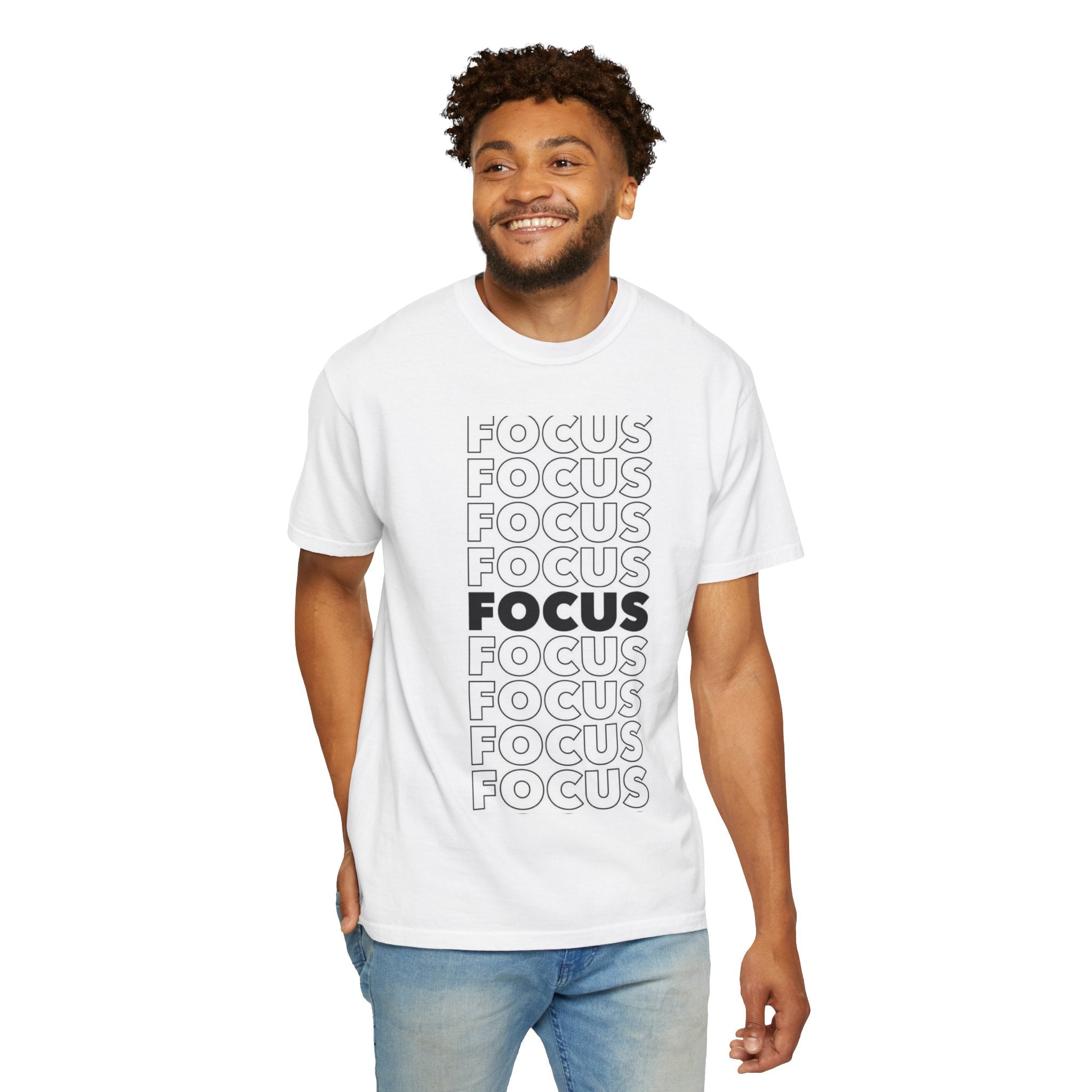 Focus Repetition T-Shirt — Motivational Graphic Tee ("Focus")
