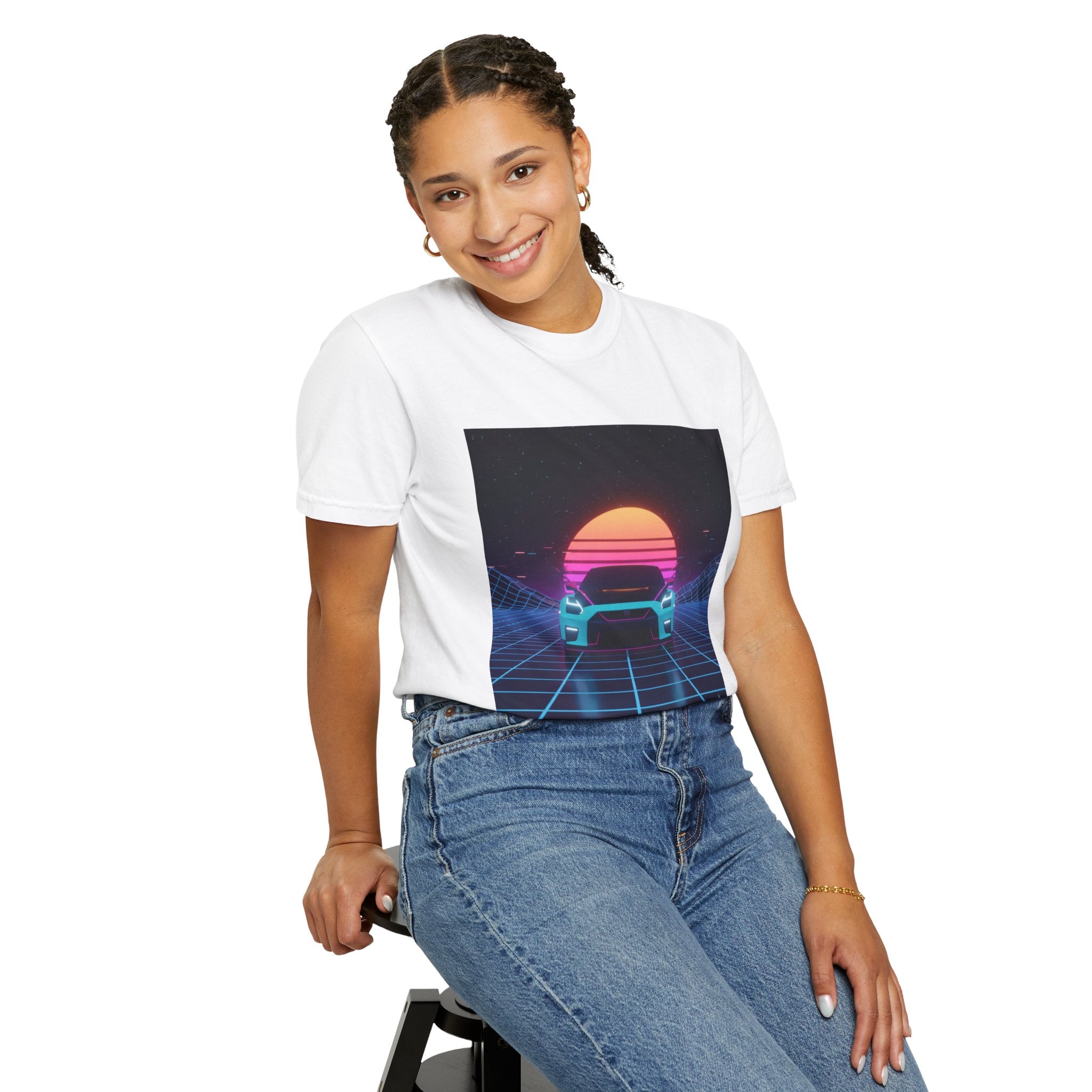 Retro Sunset Sports Car T-Shirt — Vaporwave Neon Drive Graphic Tee