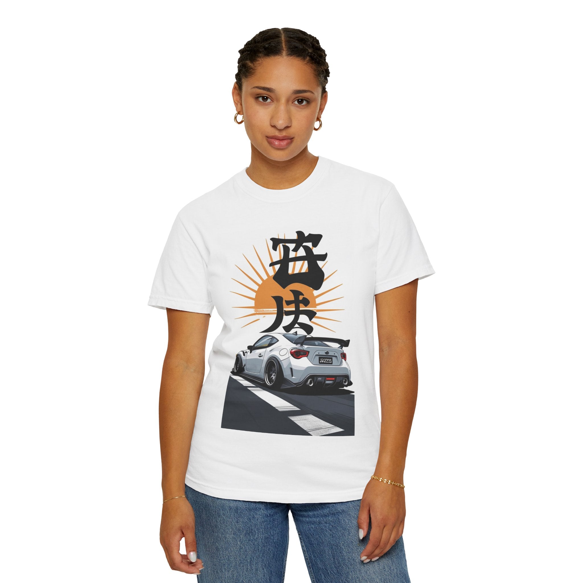 Car Sunset Tee — Japanese Kanji Racing Graphic T-Shirt