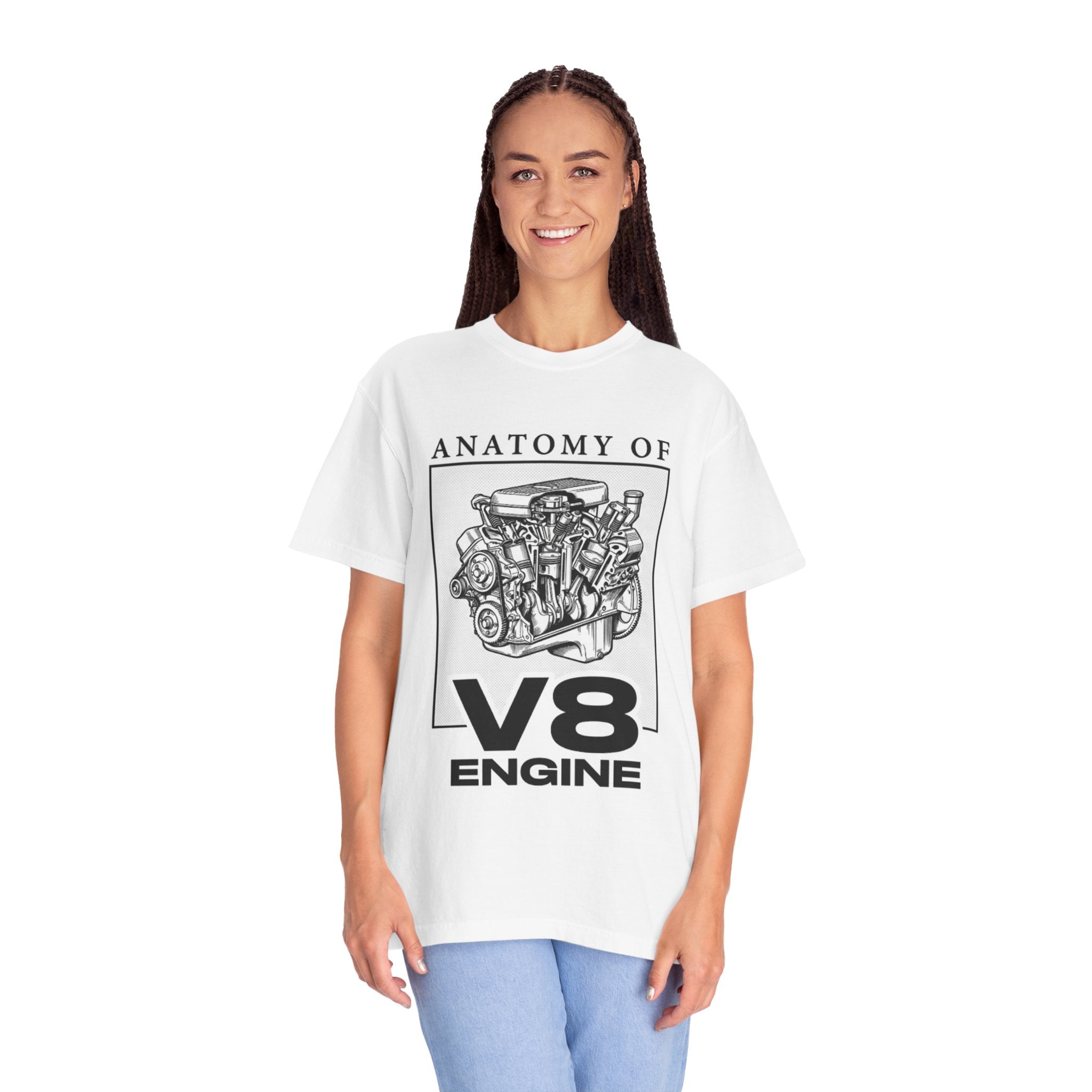V8 Engine Anatomy T‑Shirt — Vintage Car Mechanic Tee