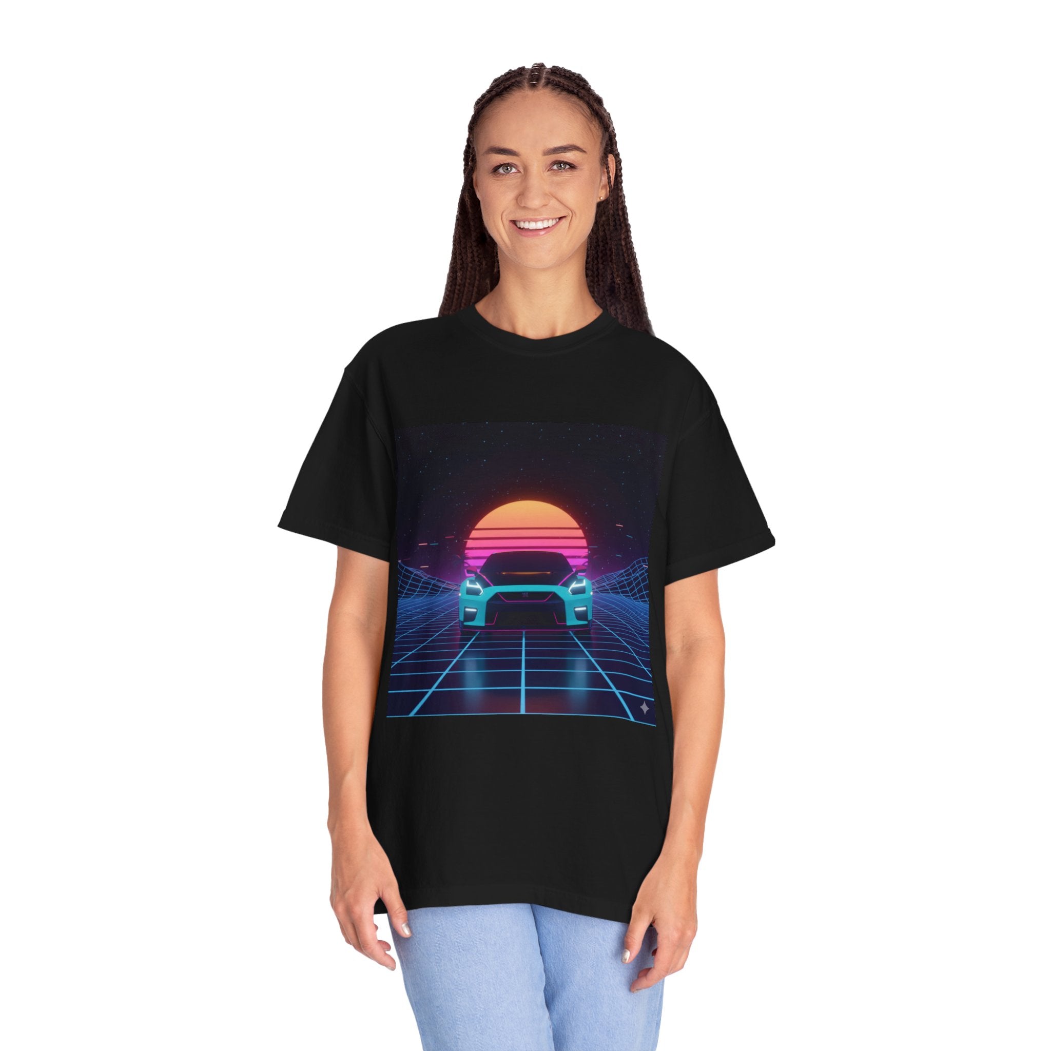 Retro Sunset Sports Car T-Shirt — Vaporwave Neon Drive Graphic Tee