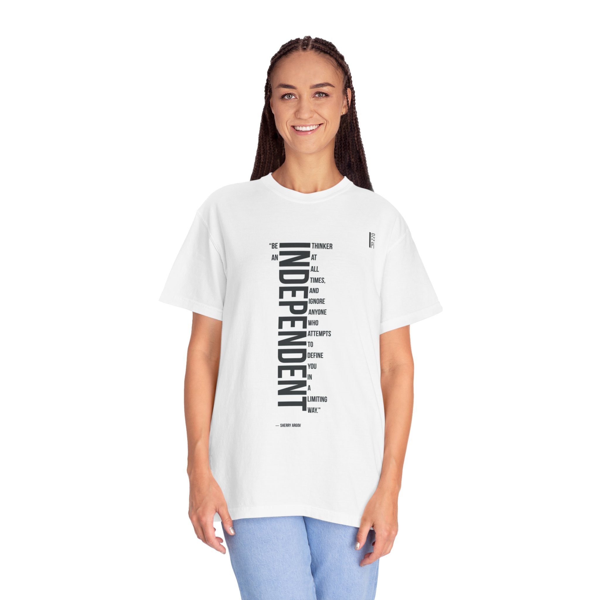 Independent Vertical Text Tee — "INDEPENDENT" Graphic T-Shirt