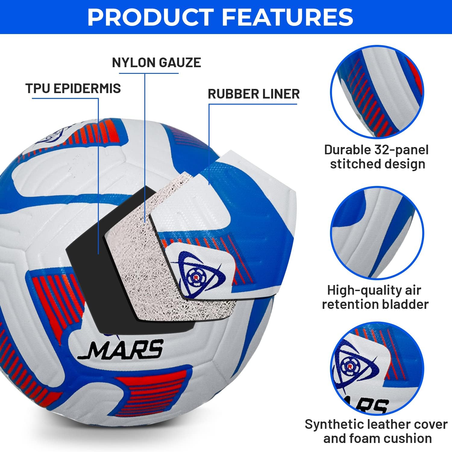 Mars Sports Football Soccer Ball with Air Pump & Accessories