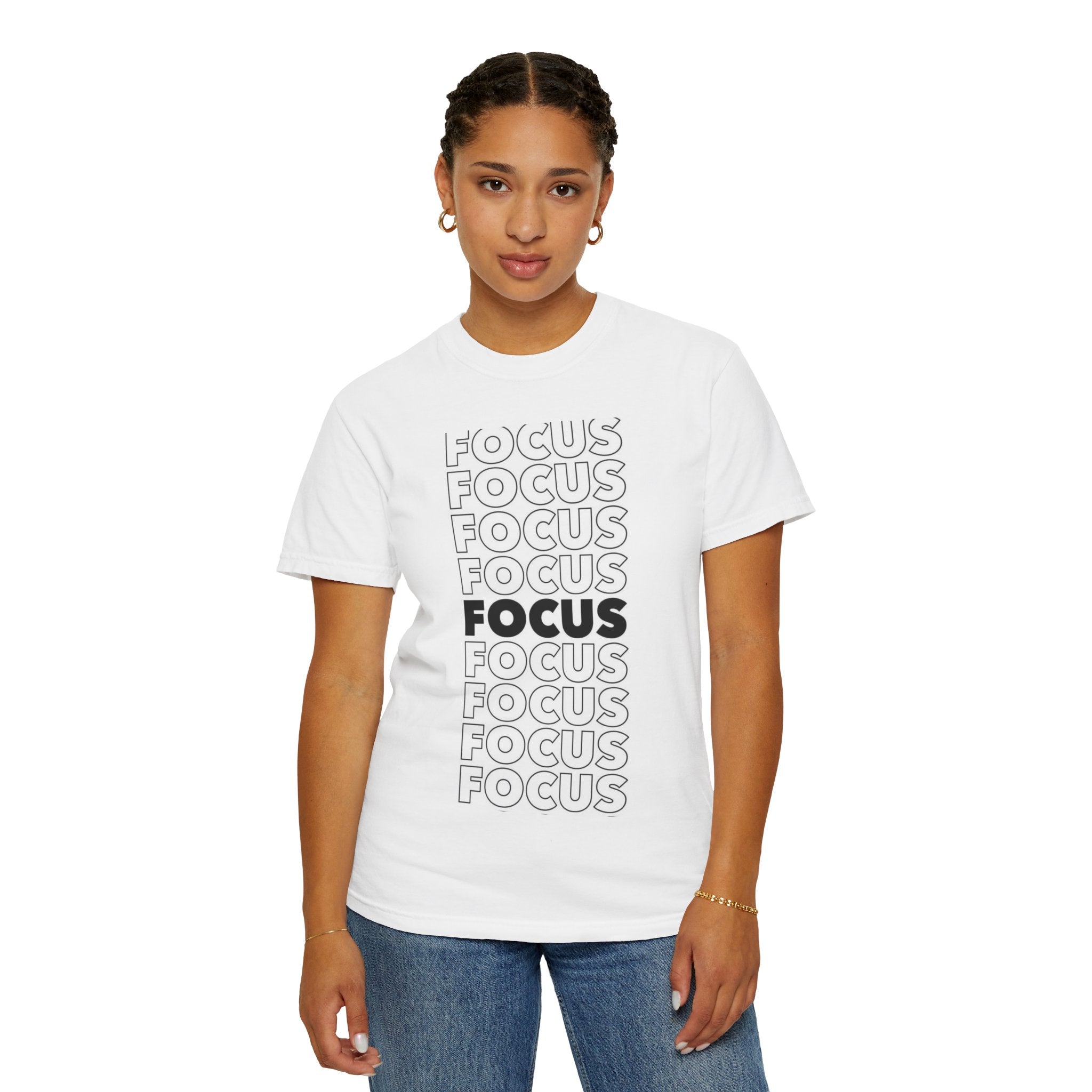 Focus Repetition T-Shirt — Motivational Graphic Tee ("Focus")