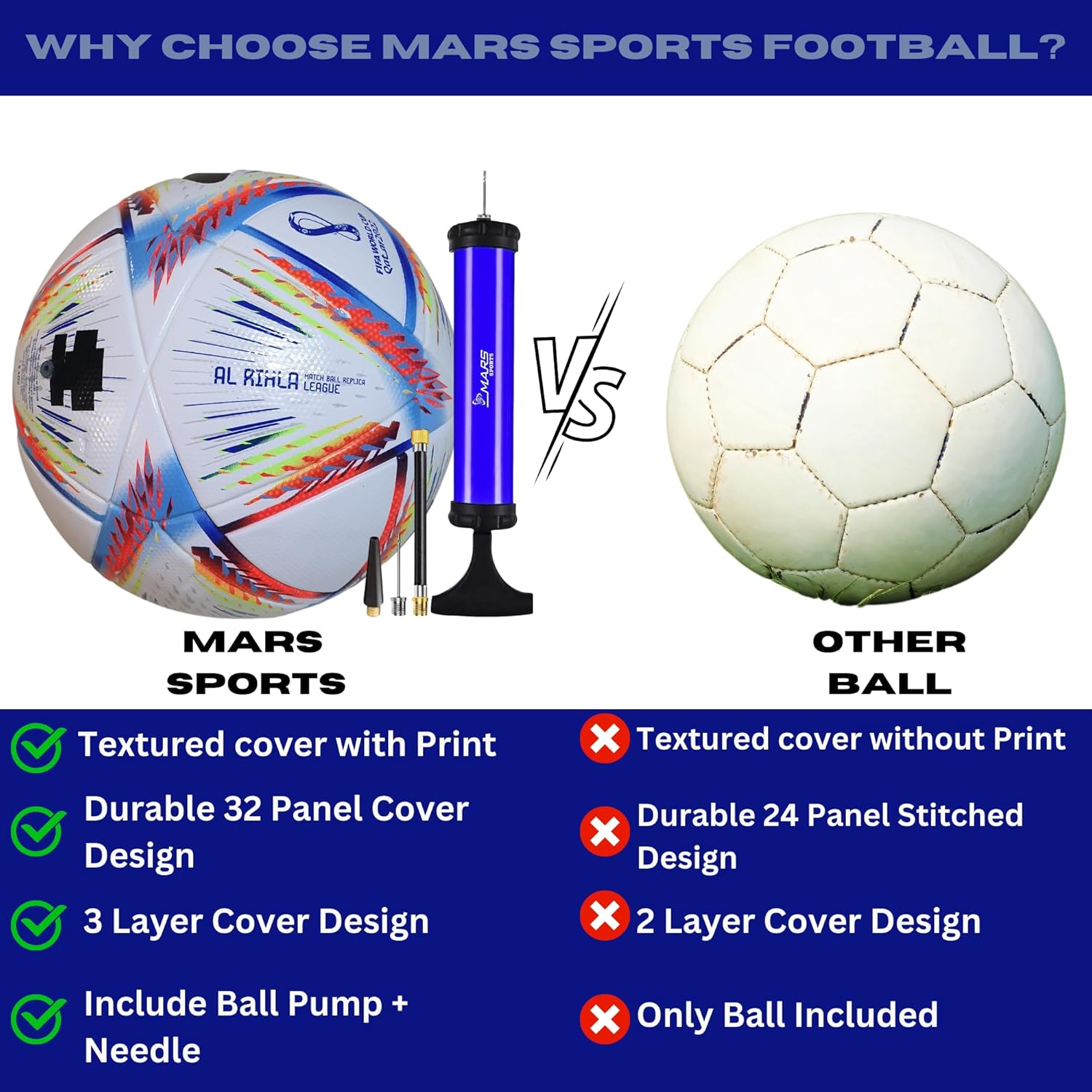 Mars Sports Football Soccer Ball with Air Pump & Accessories