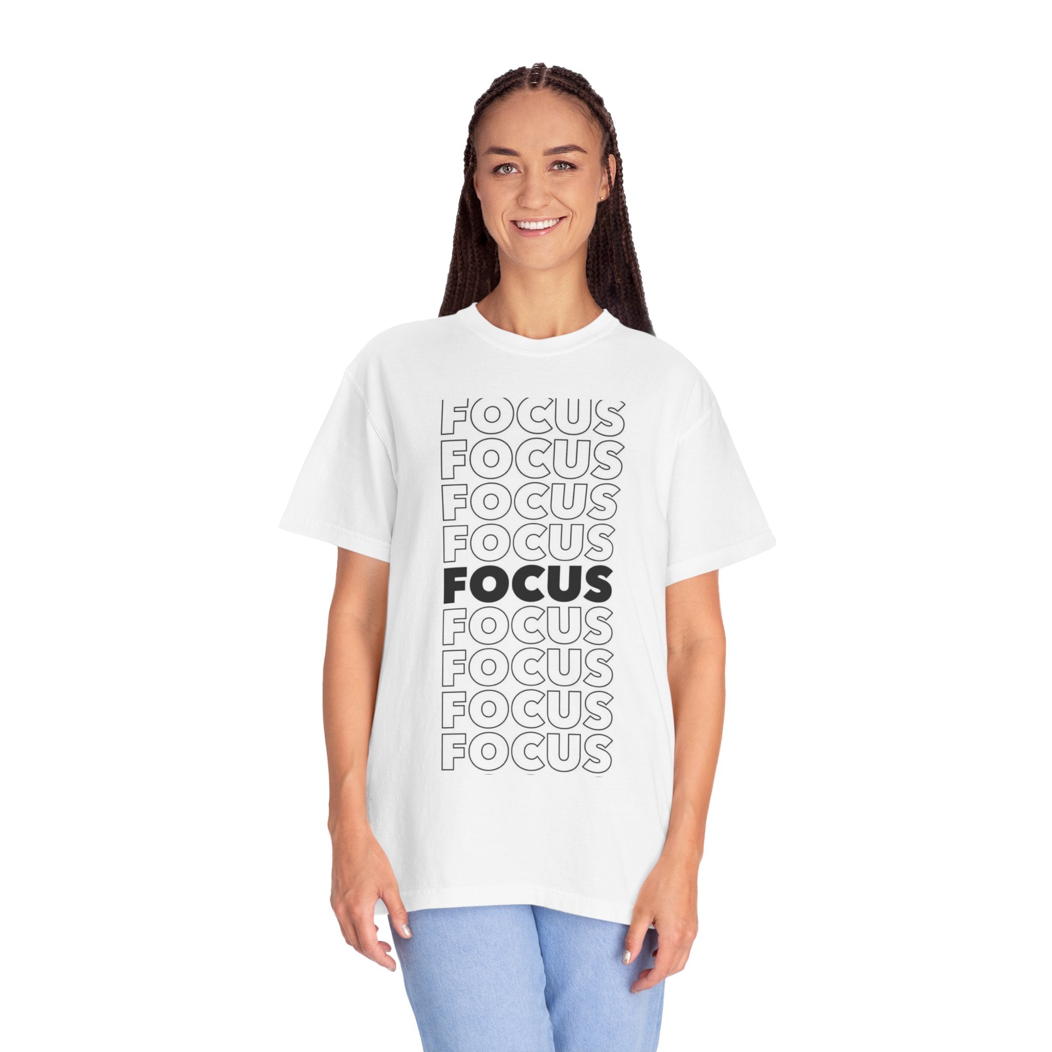 Focus Repetition T-Shirt — Motivational Graphic Tee ("Focus")